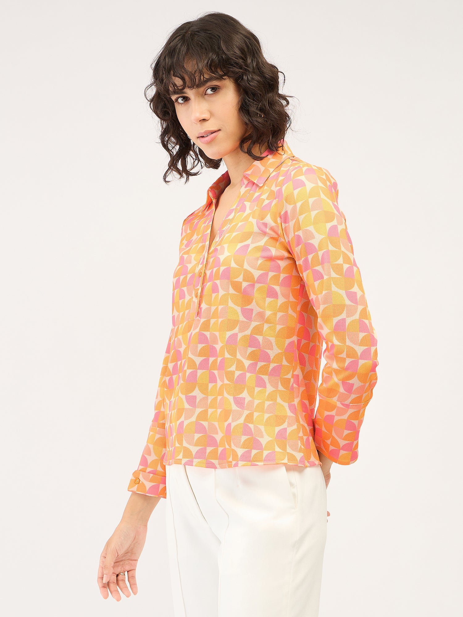 Axiom Geometric Collared Top - Multicolor