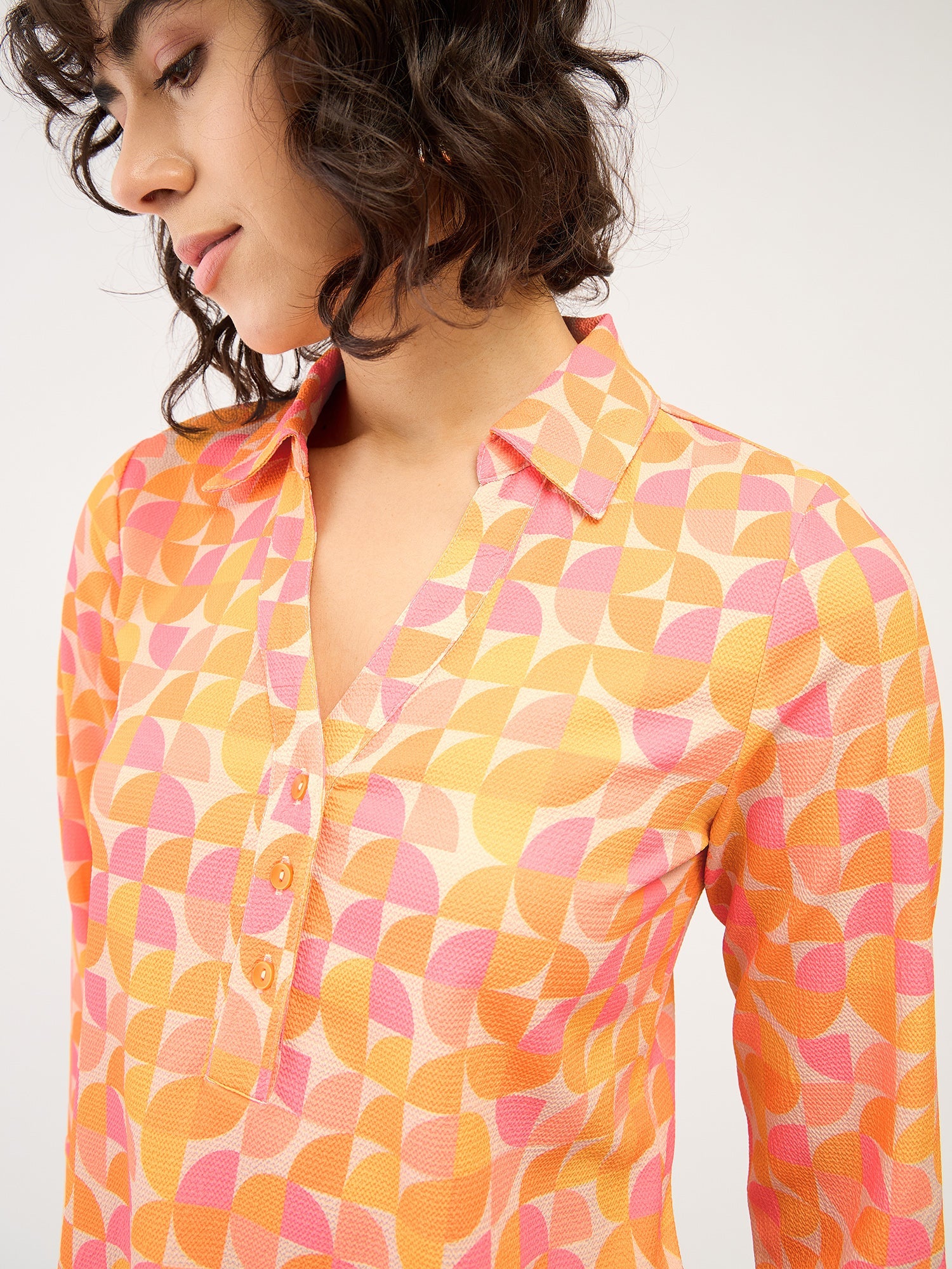 Axiom Geometric Collared Top - Multicolor
