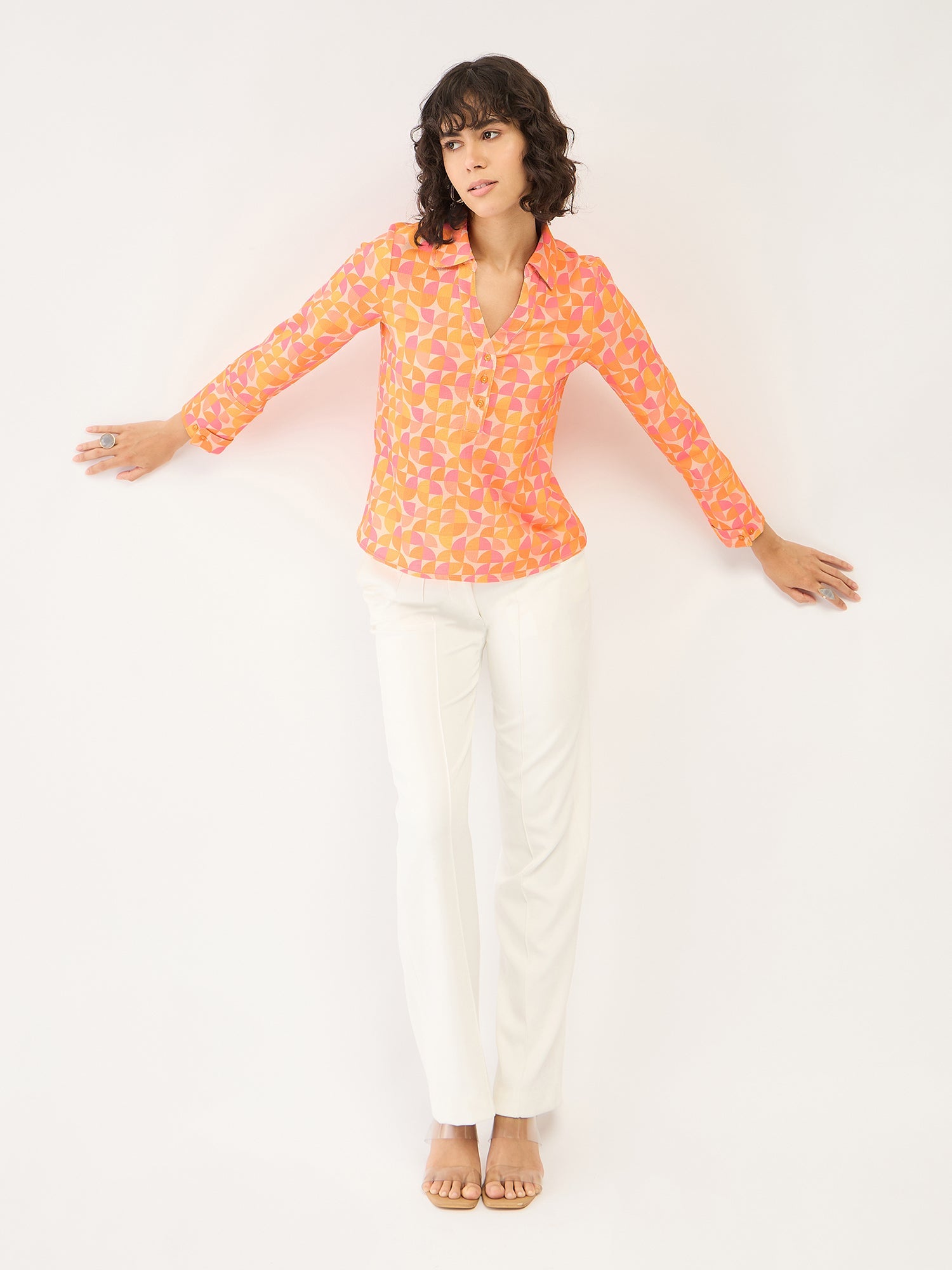 Axiom Geometric Collared Top - Multicolor