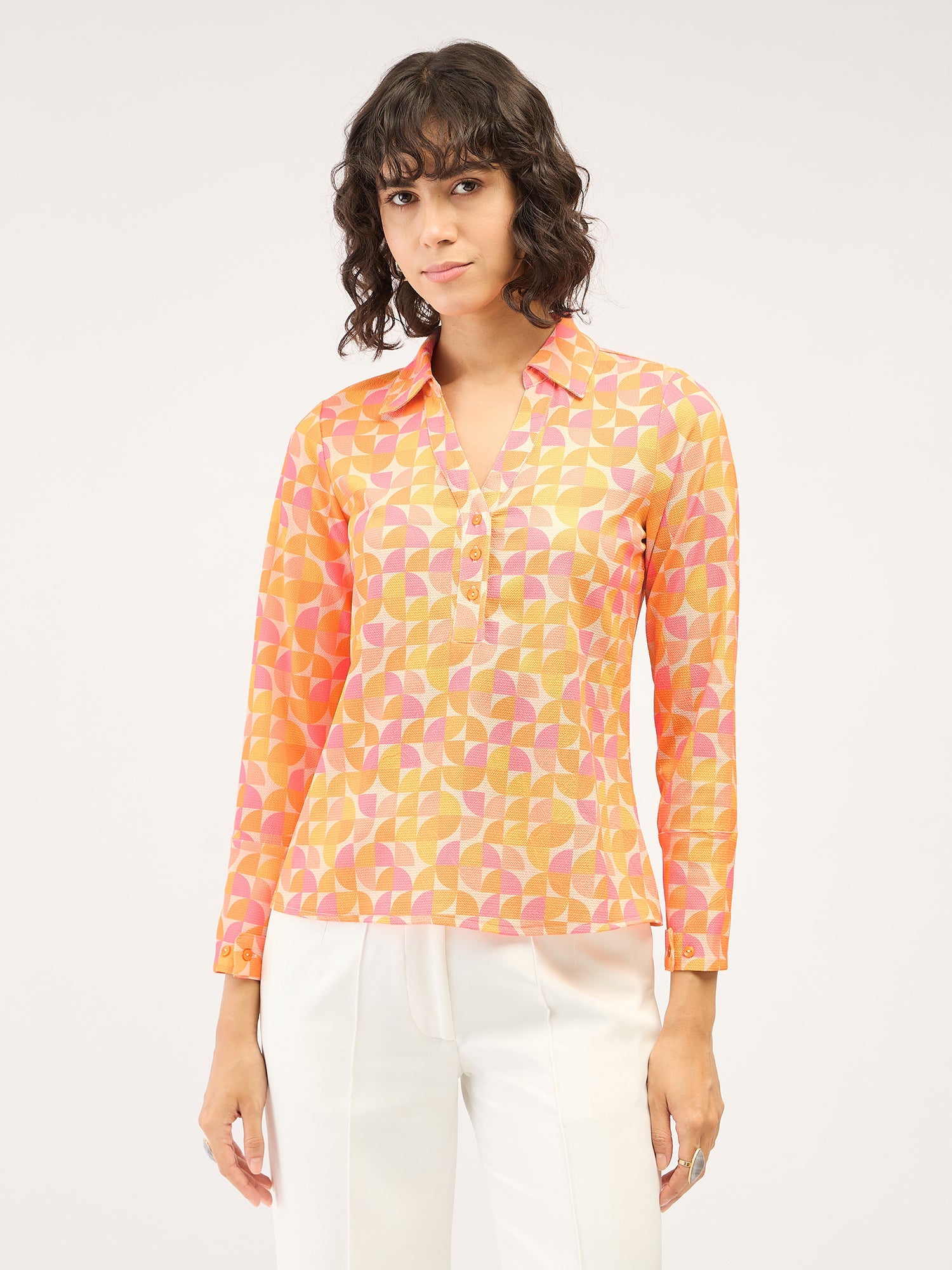 Axiom Geometric Collared Top - Multicolor