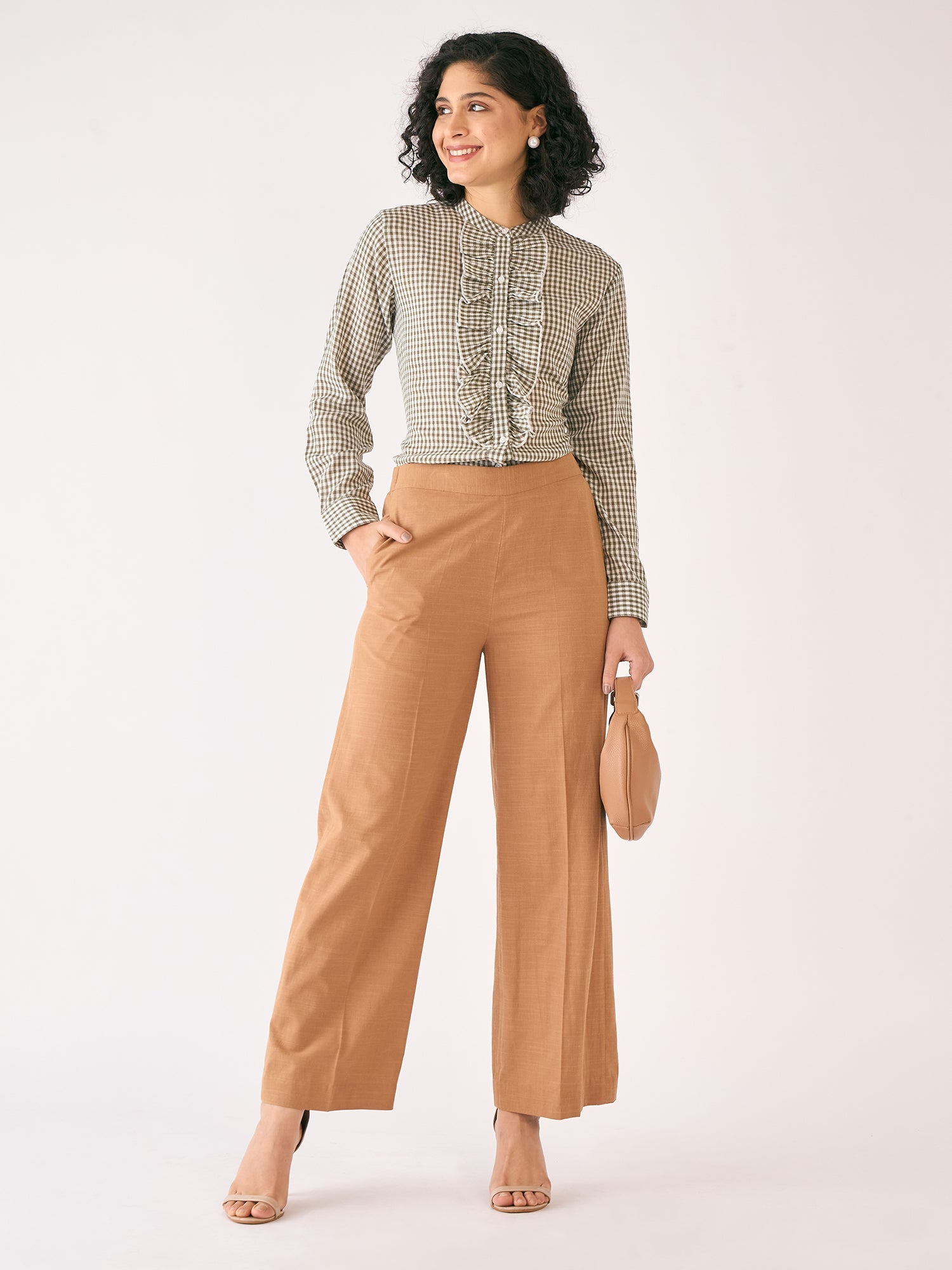 Burro Wide Legged Trousers-Beige Brown