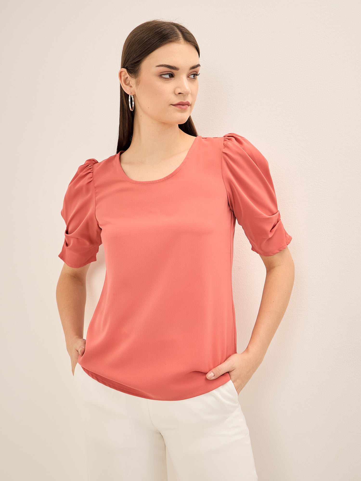 Peach Schnapps Puffed Sleeves Top - Dark Peach