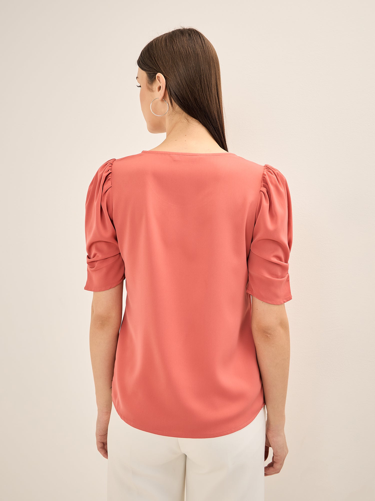 Peach Schnapps Puffed Sleeves Top - Dark Peach