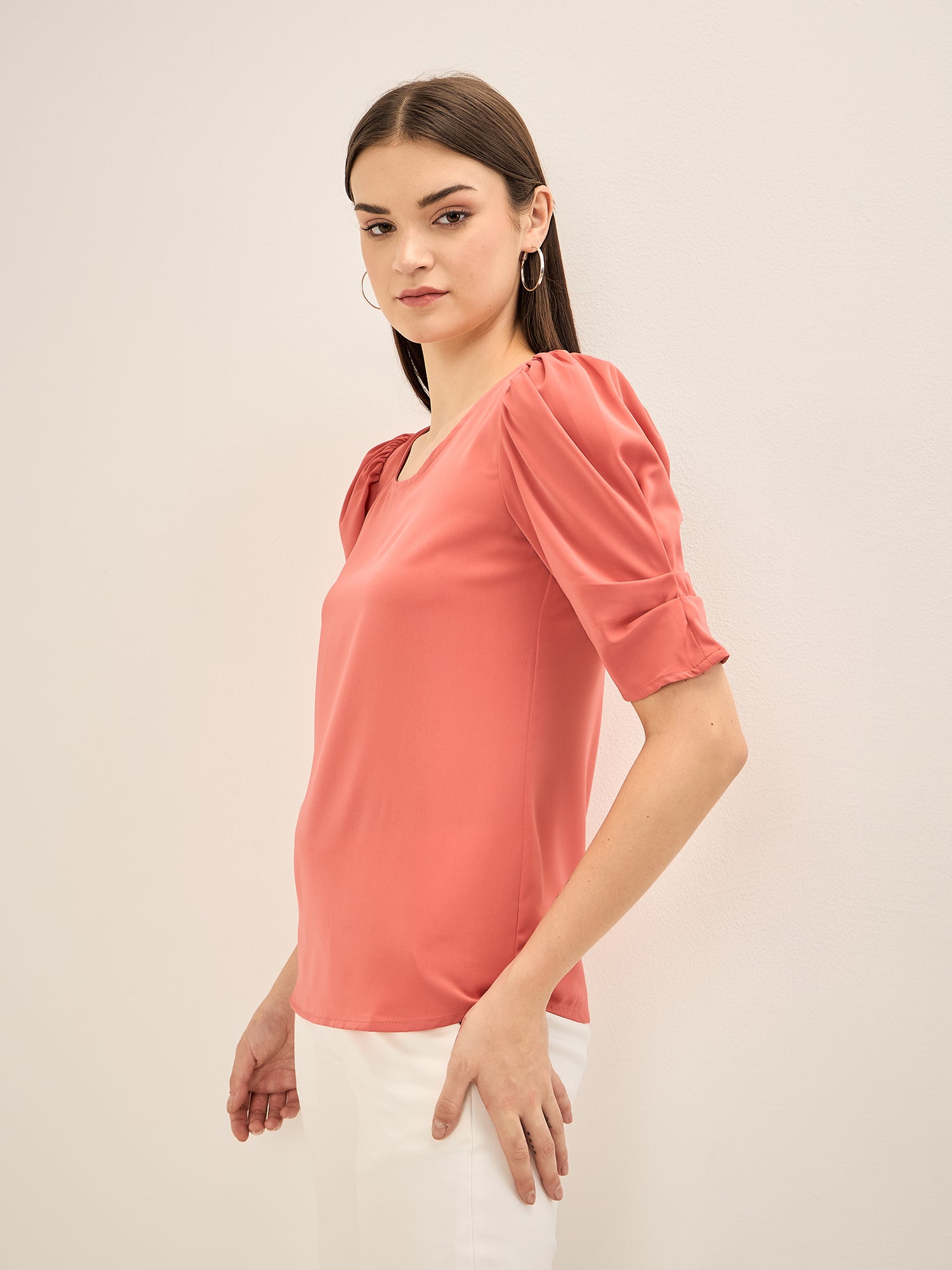 Peach Schnapps Puffed Sleeves Top - Dark Peach
