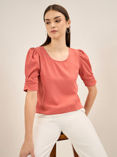 Peach Schnapps Puffed Sleeves Top - Dark Peach