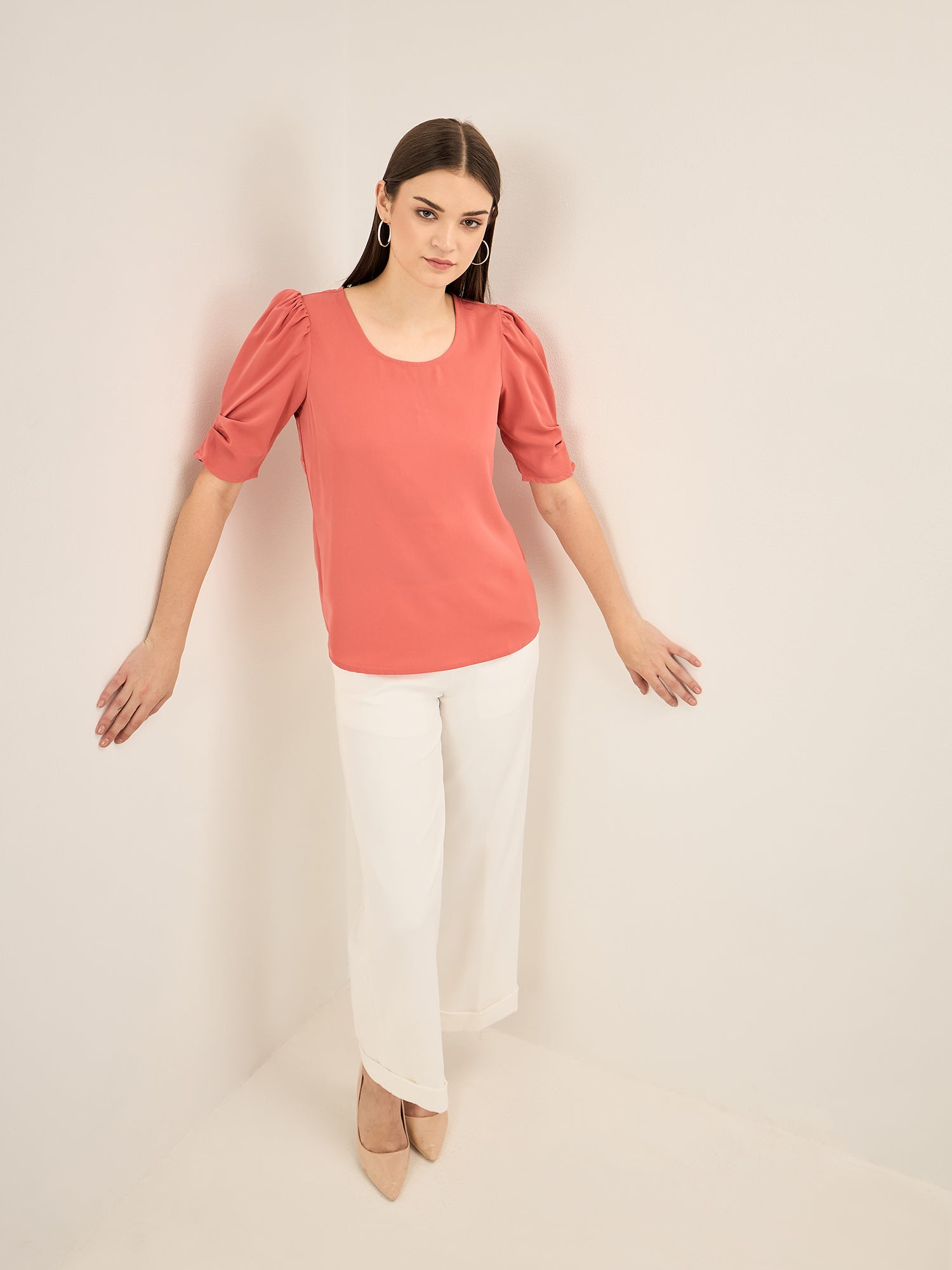 Peach Schnapps Puffed Sleeves Top - Dark Peach