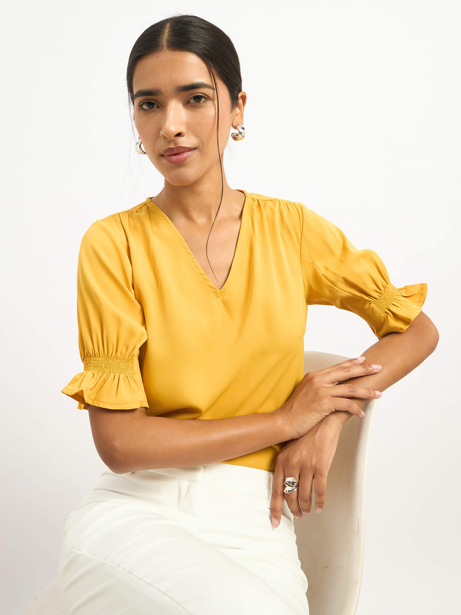Mango Margarita Smocked Sleeves Top - Yellow
