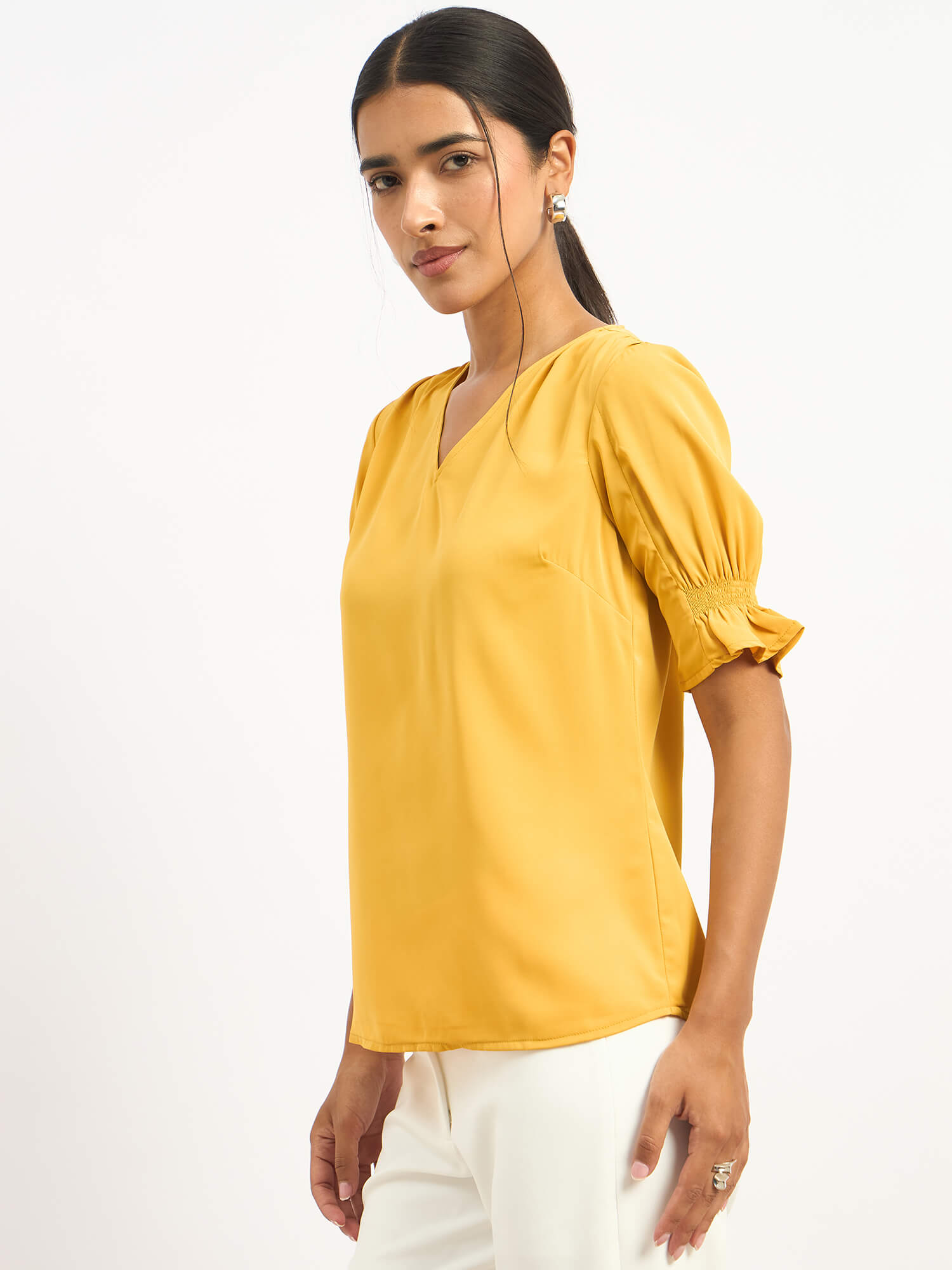 Mango Margarita Smocked Sleeves Top - Yellow