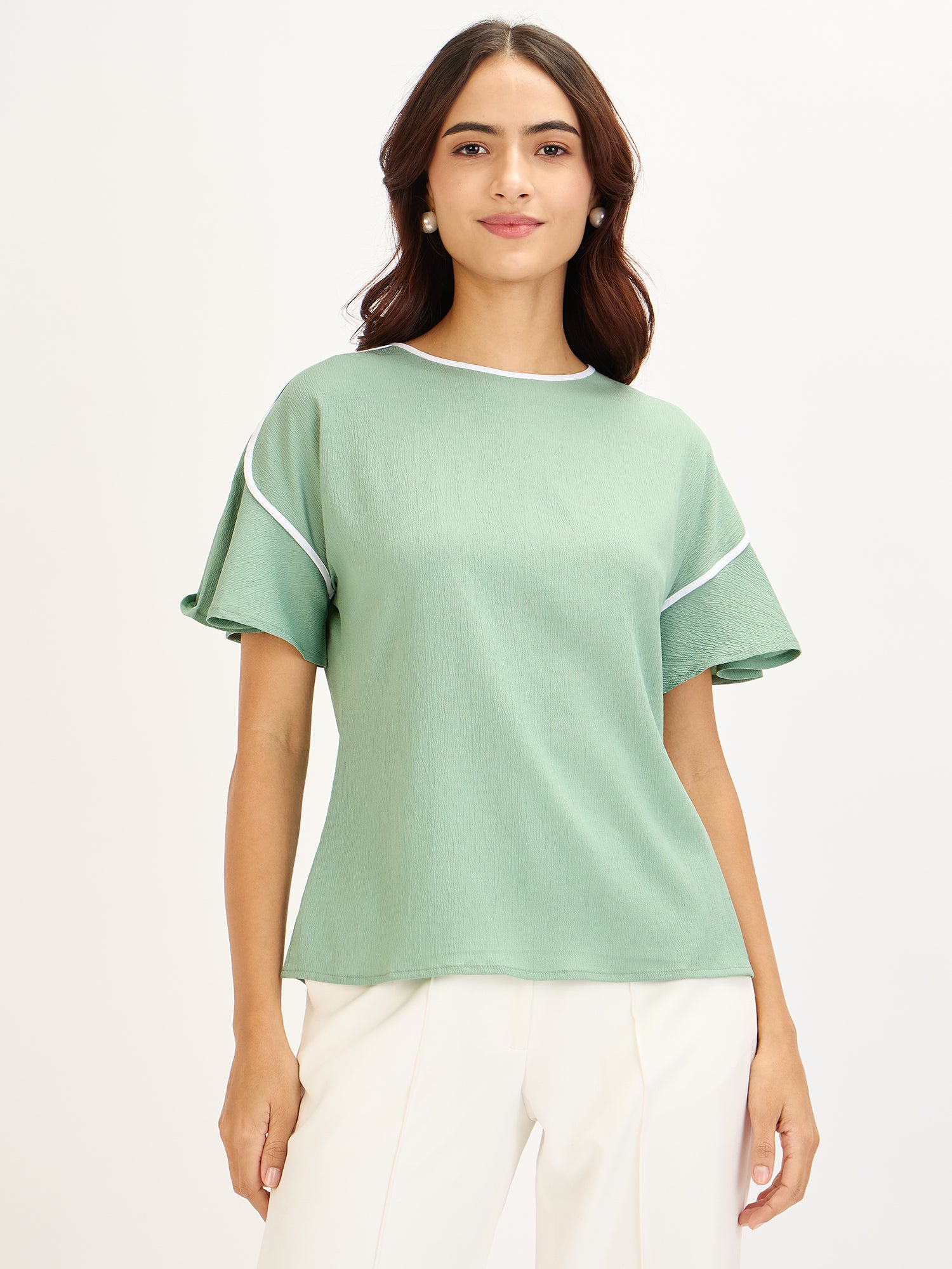 Gooseberry Slush Contrast Piping Top-Mint