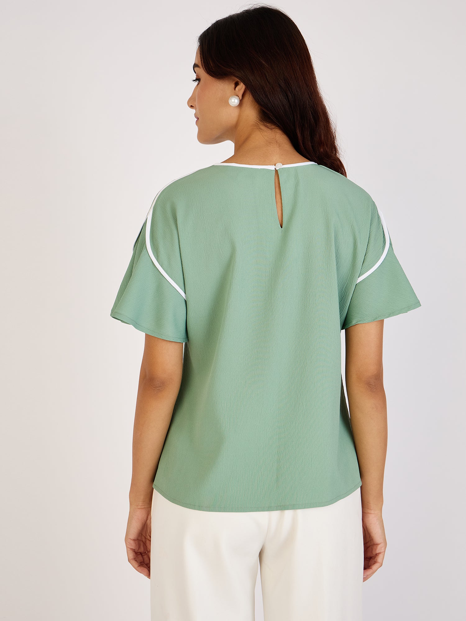 Gooseberry Slush Contrast Piping Top-Mint