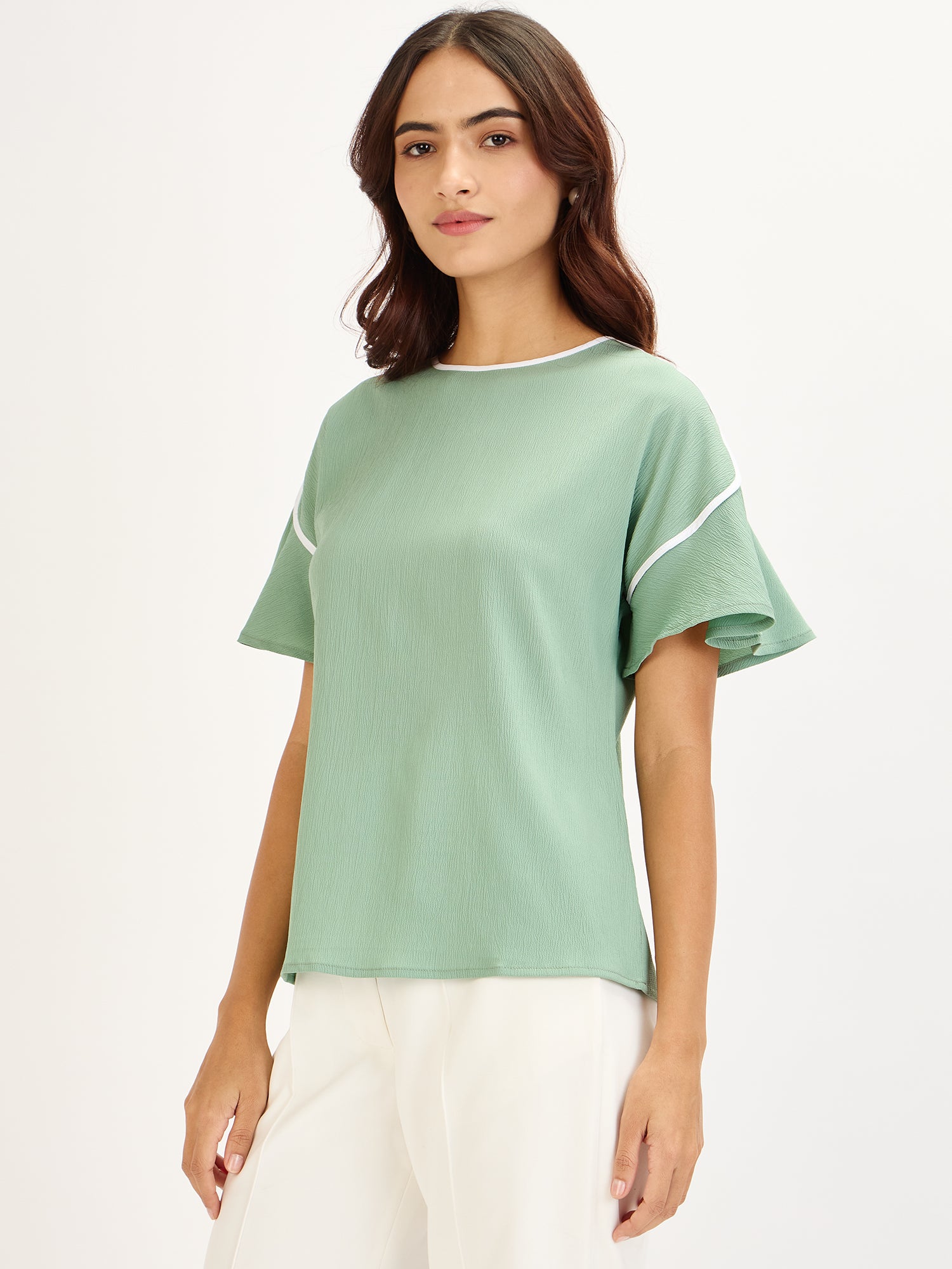 Gooseberry Slush Contrast Piping Top-Mint