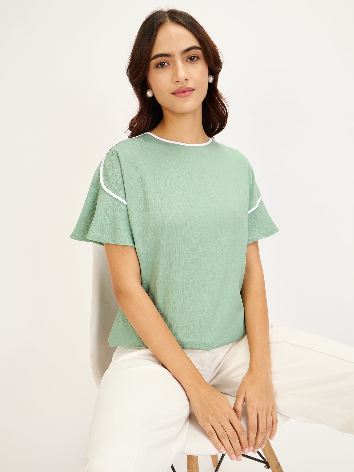 Gooseberry Slush Contrast Piping Top-Mint