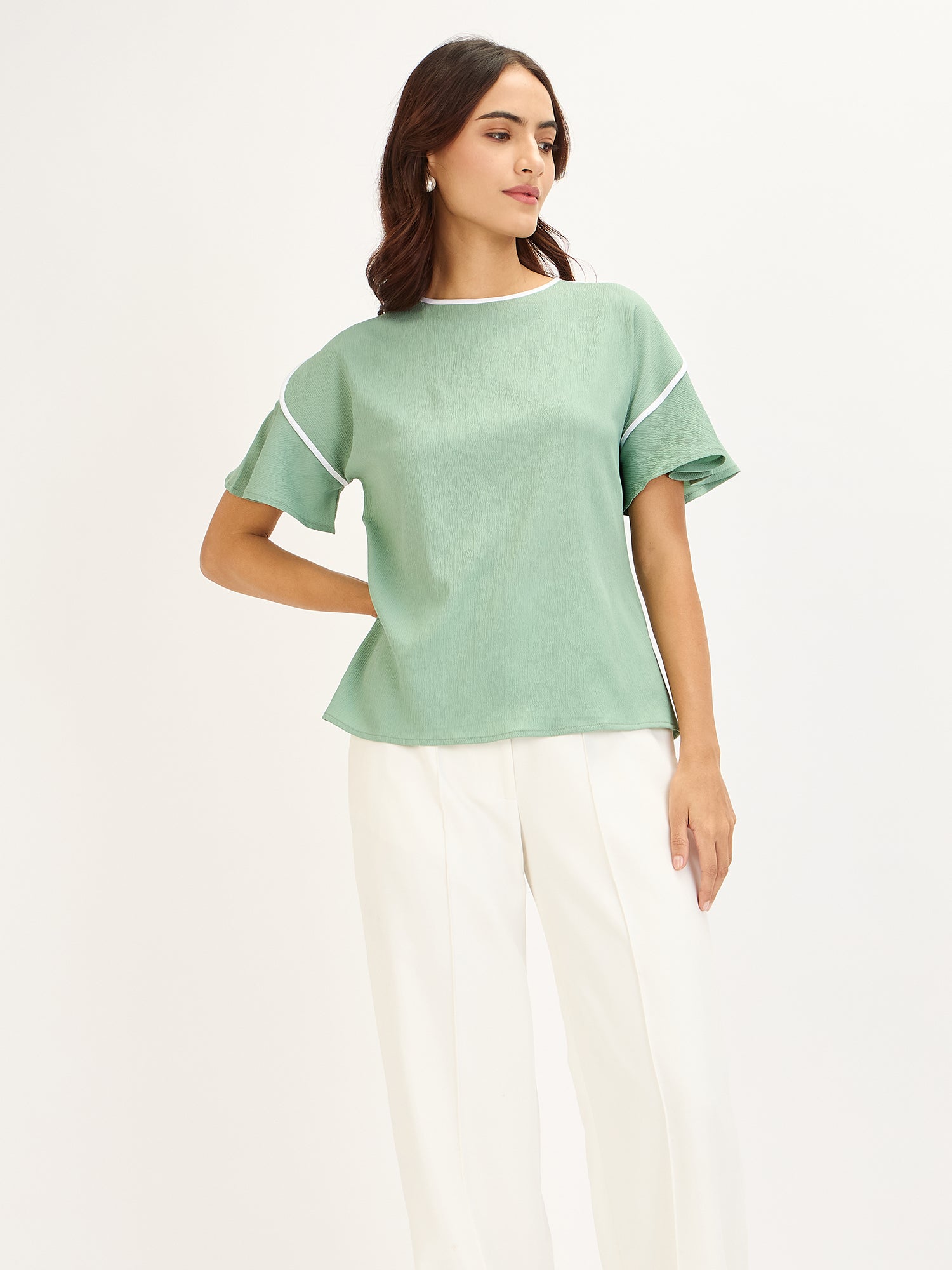 Gooseberry Slush Contrast Piping Top-Mint