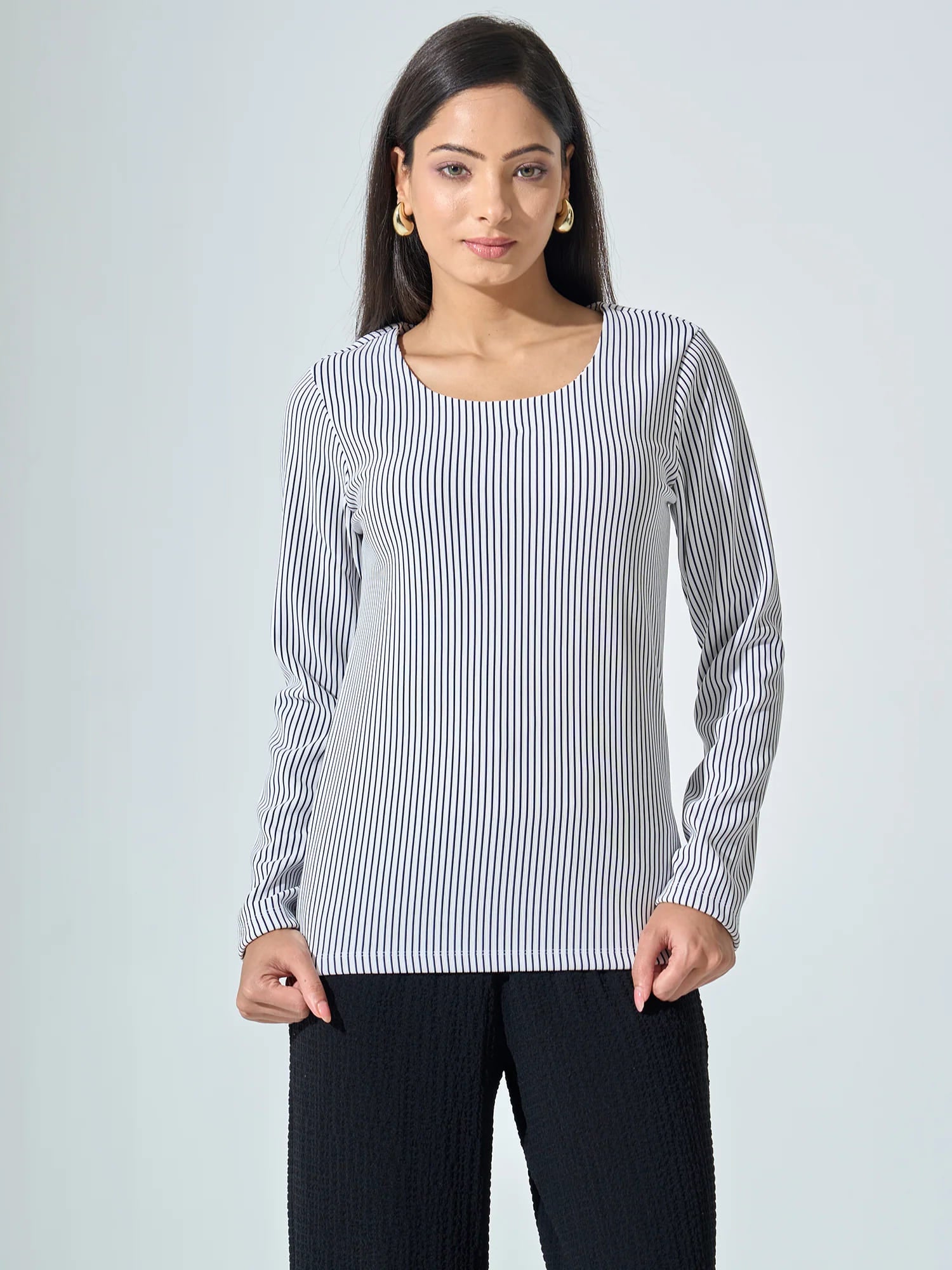 Nixie Scoop Neck Striped Top -Black & White