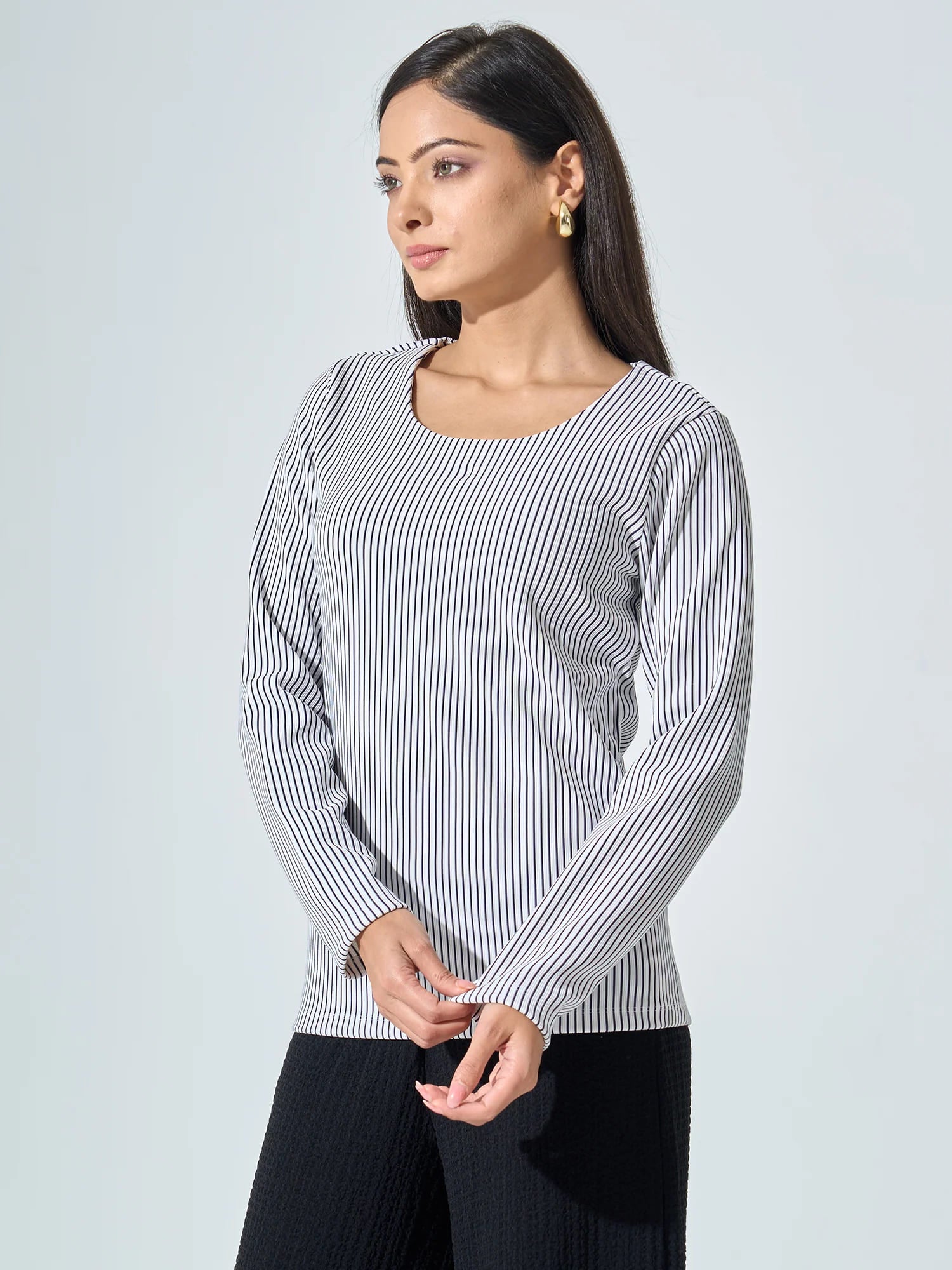 Nixie Scoop Neck Striped Top -Black & White