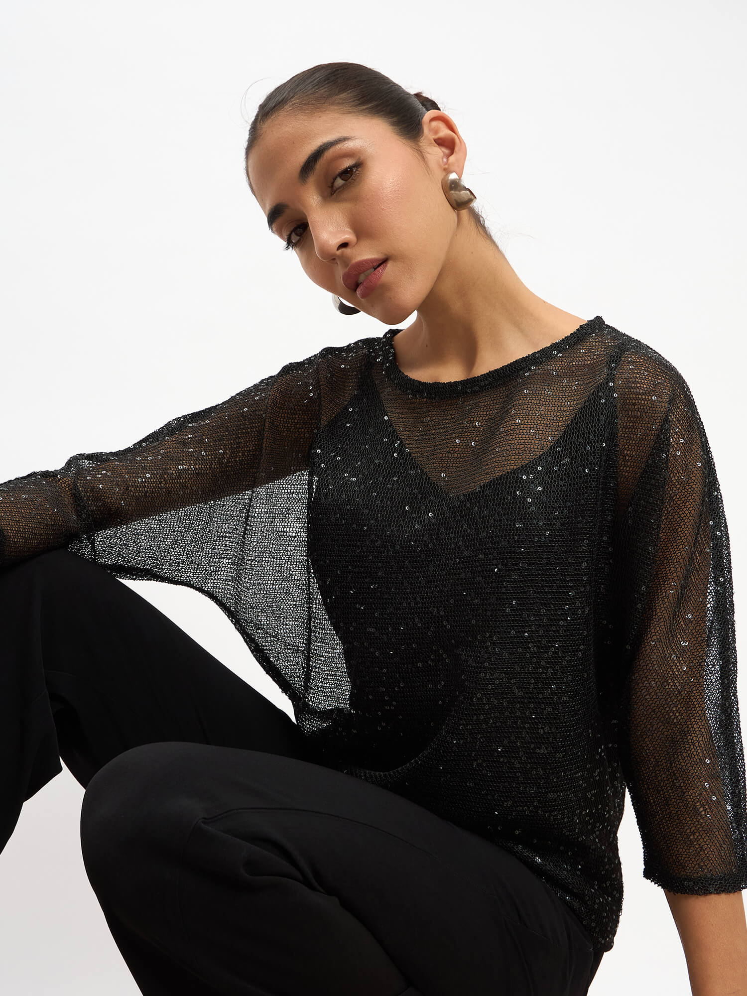 Eileen Dolman Sleeve Top -Black