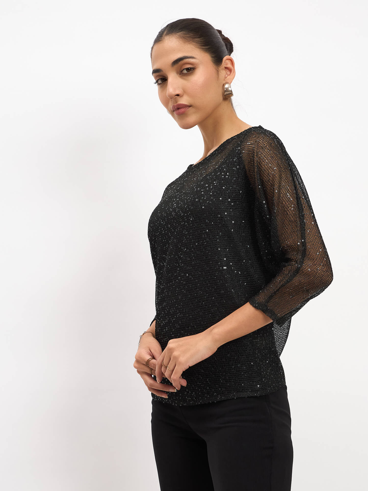 Eileen Dolman Sleeve Top -Black