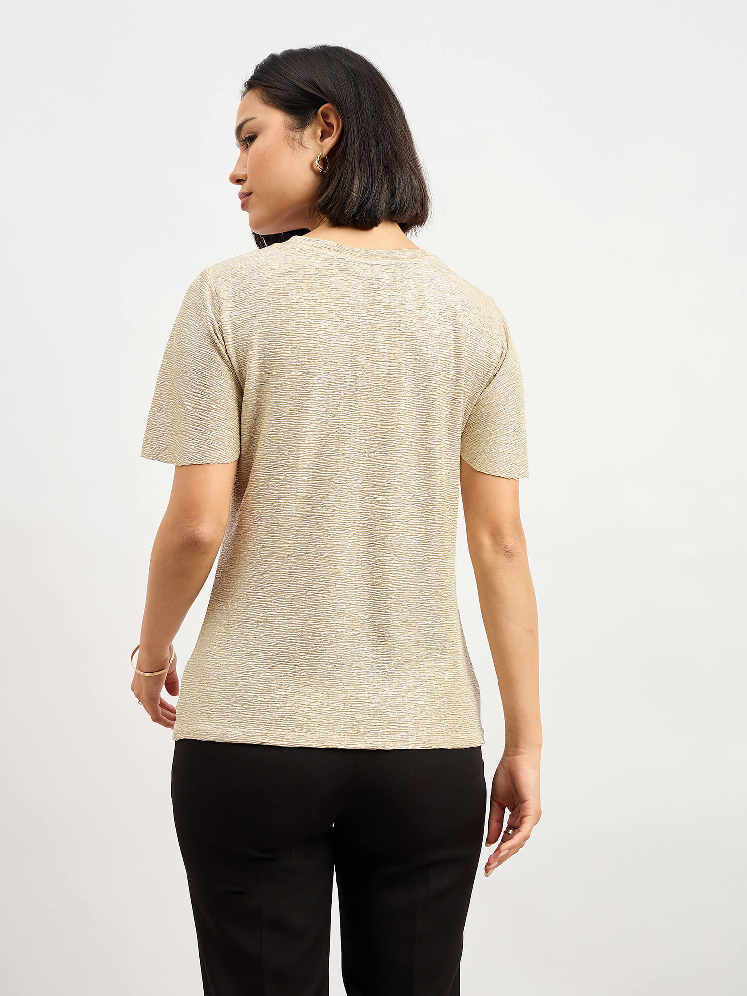 Zina Flared Sleeve Plisse Top - Gold