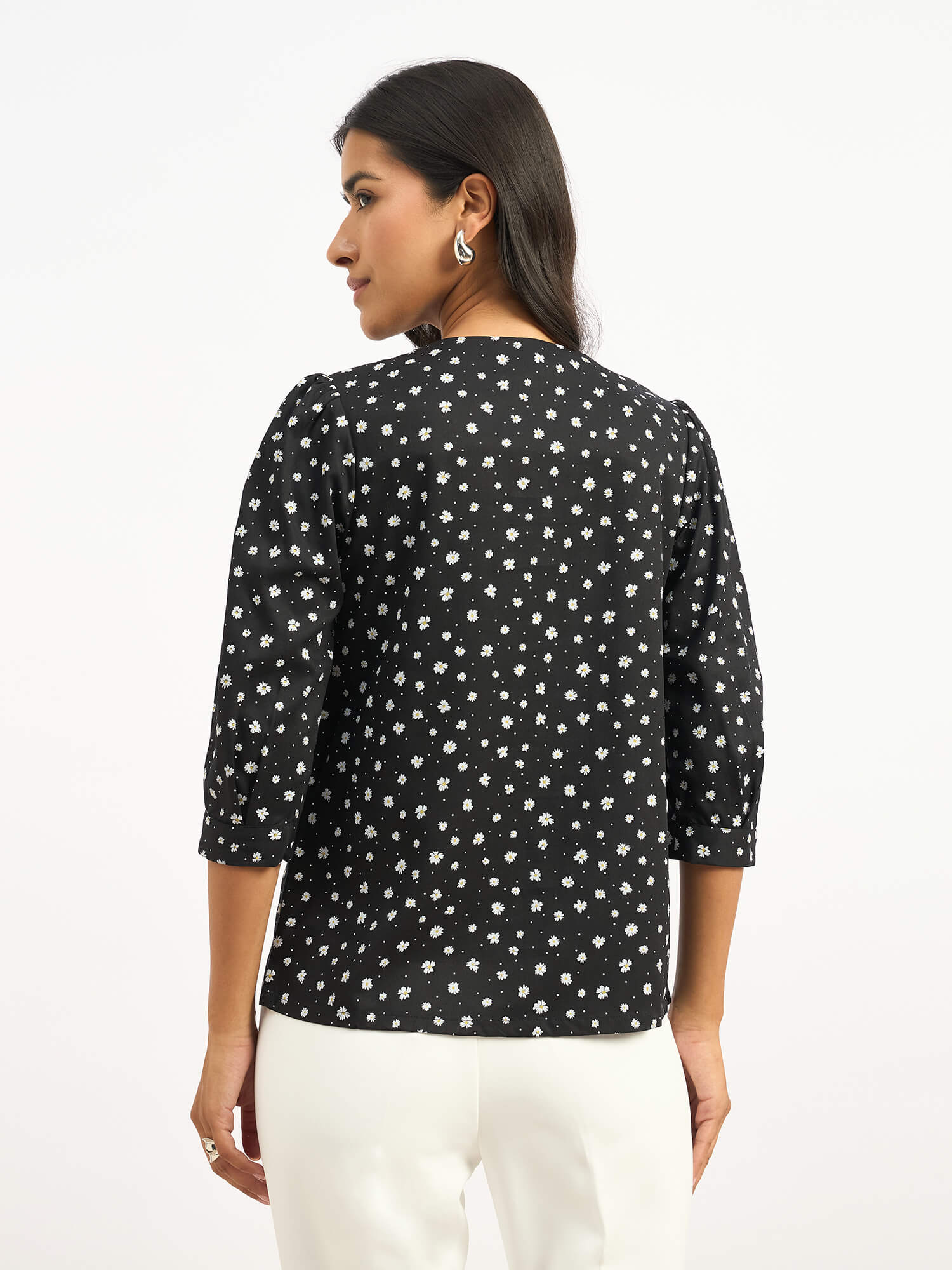 Gracie Puffed Sleeves Top - Black