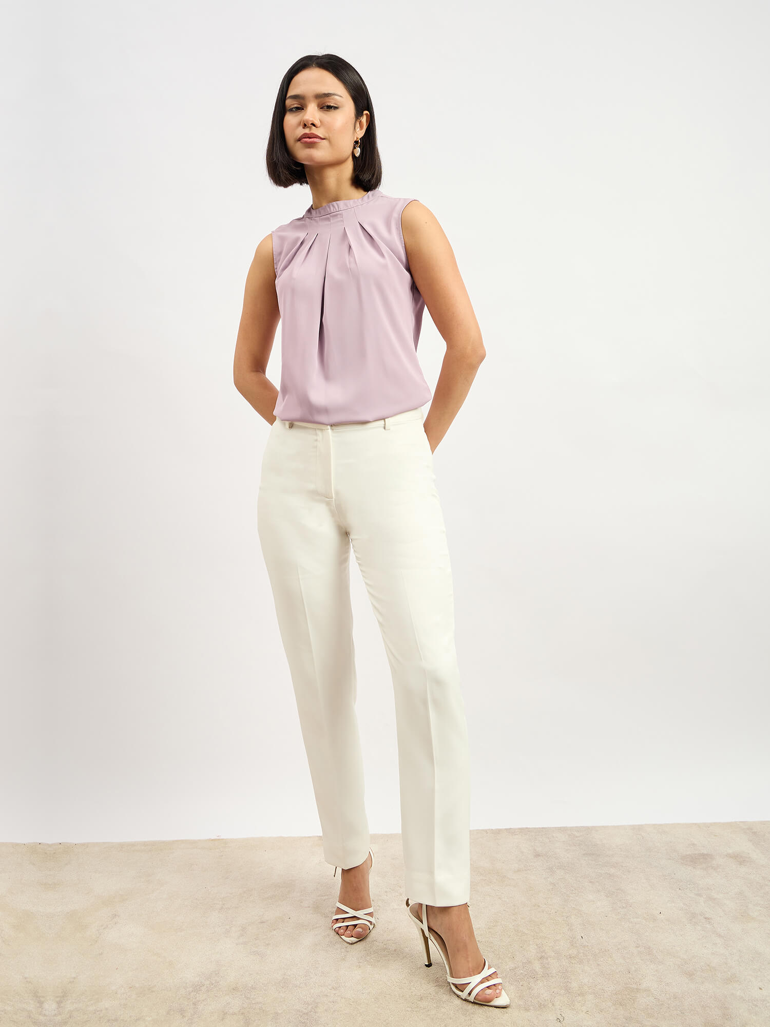 Wheat Front Pleat Top - Lilac - SALT Attire