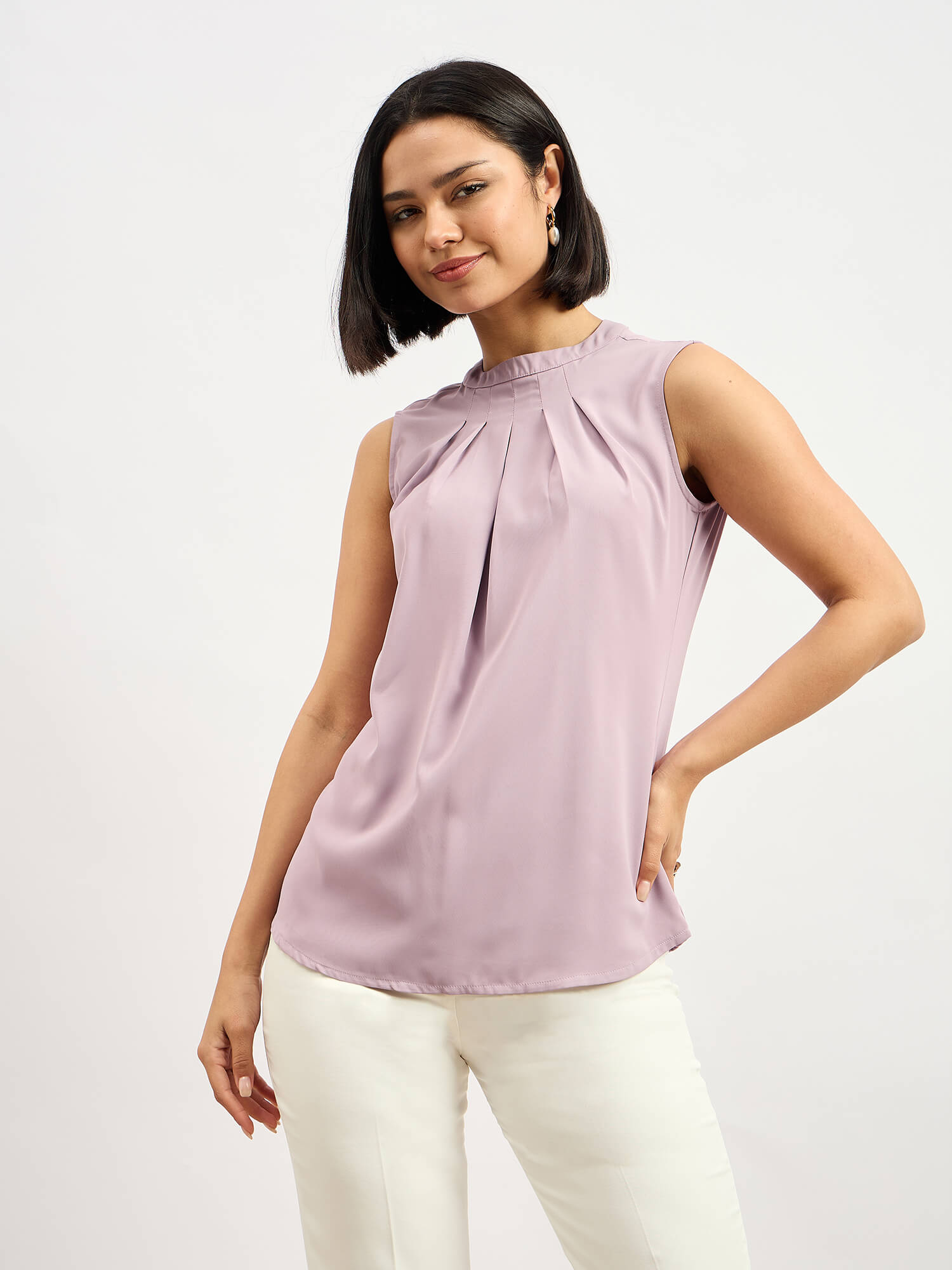 Wheat Front Pleat Top - Lilac - SALT Attire