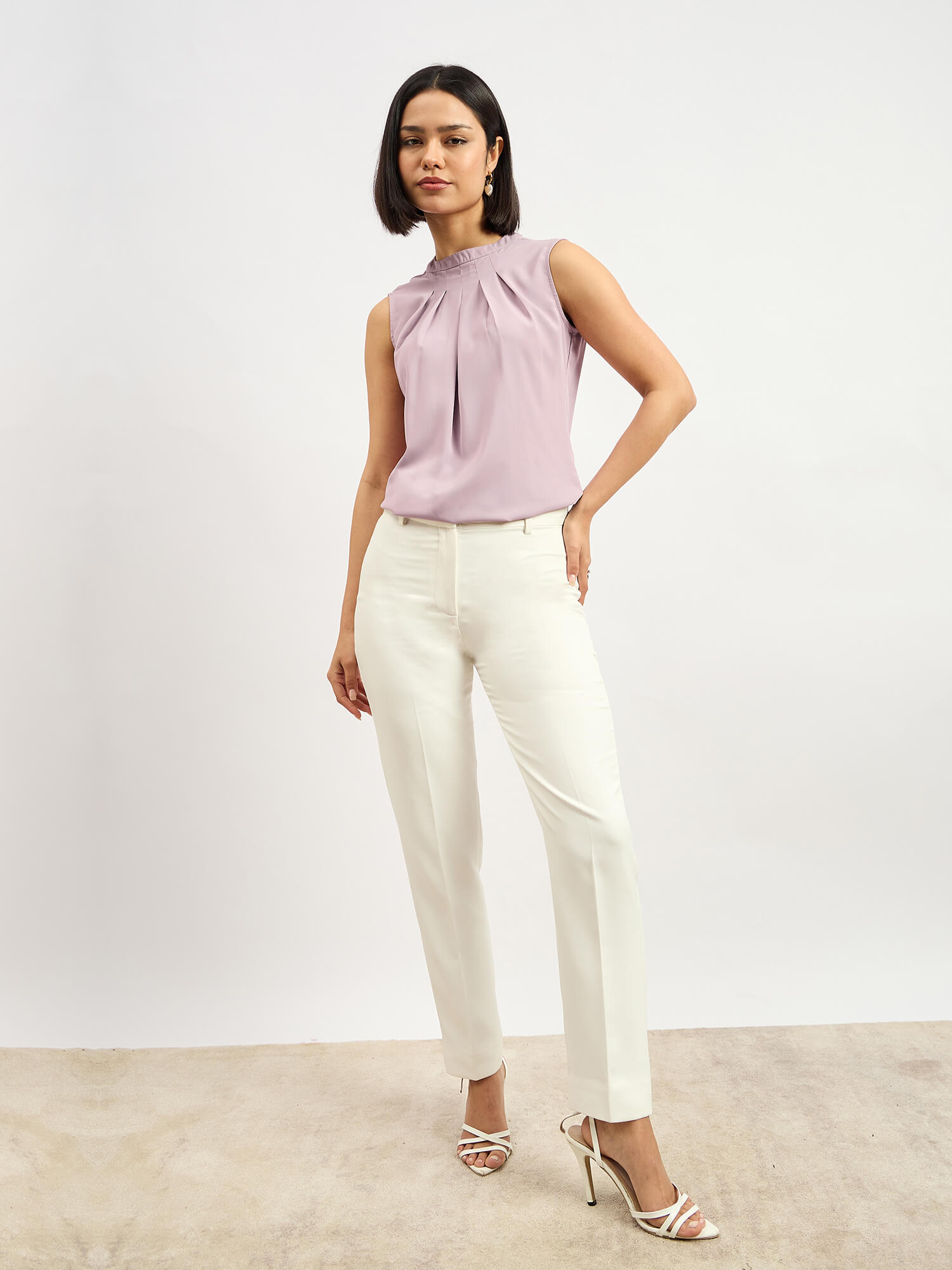 Wheat Front Pleat Top - Lilac - SALT Attire