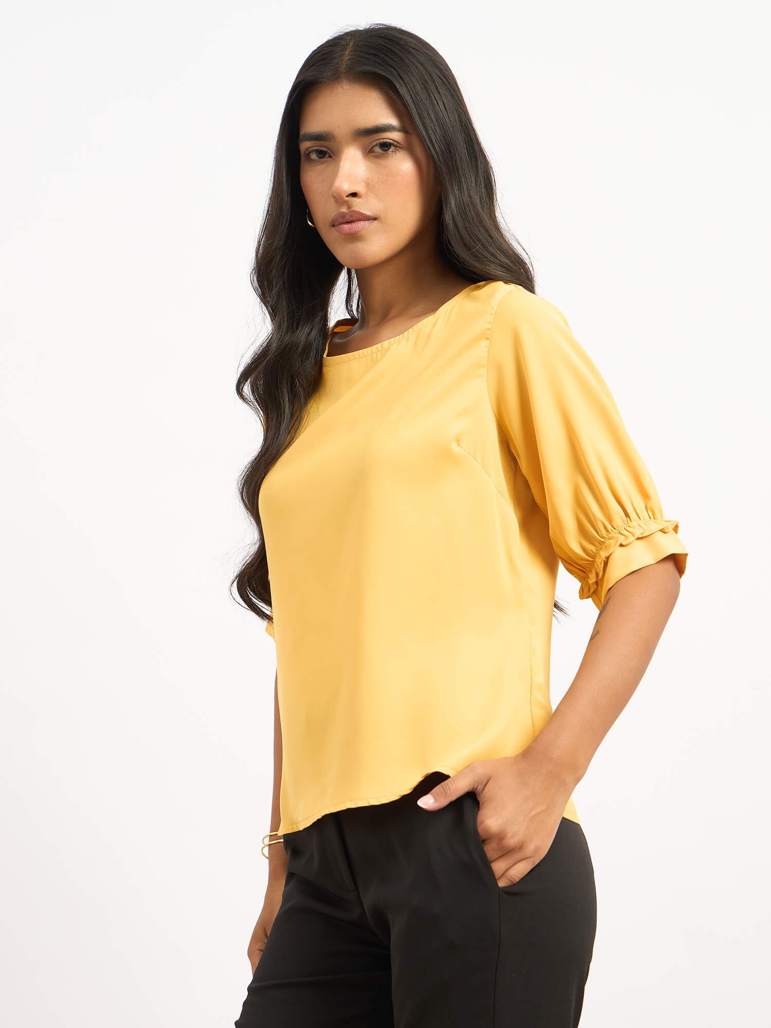 Arctic Mimosa Ruffle Sleeves Top - Yellow