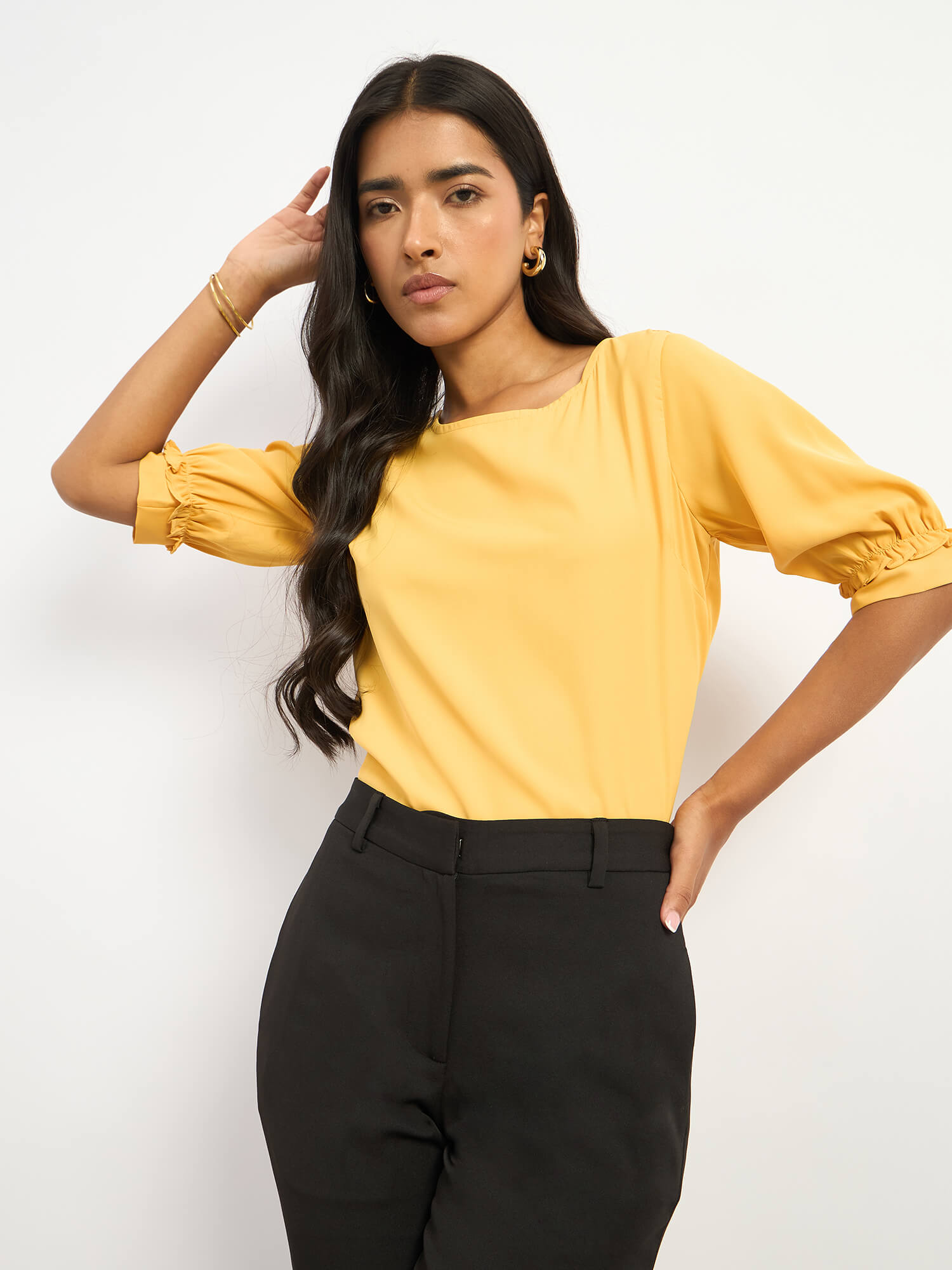 Arctic Mimosa Ruffle Sleeves Top - Yellow