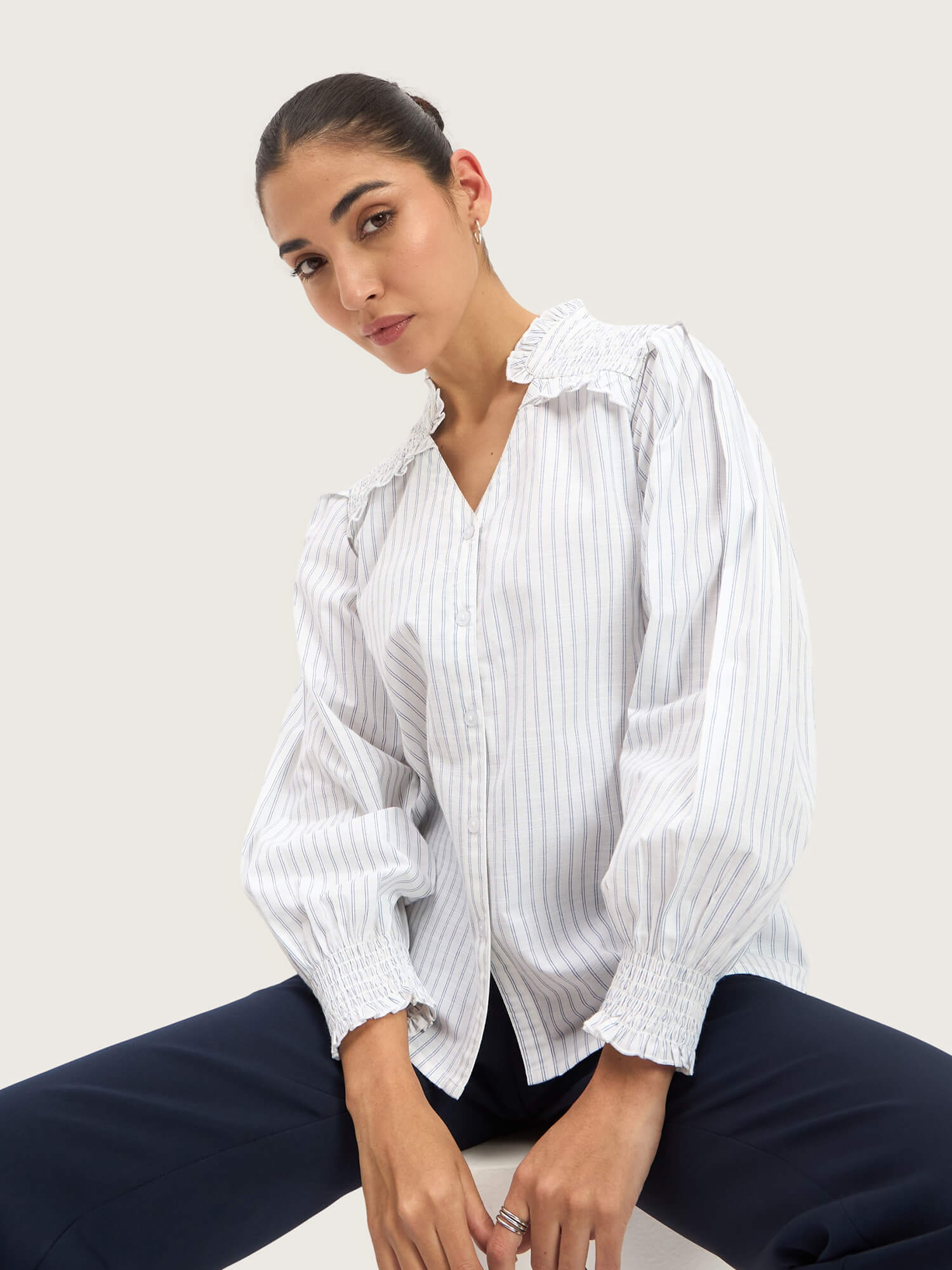 Mabel Striped Button Down Top - Blue Stripes - SALT Attire