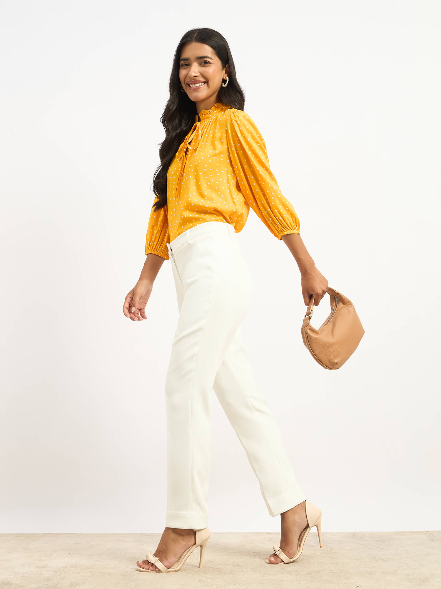Zebi Tie-up Ruffled Neck Top - Yellow