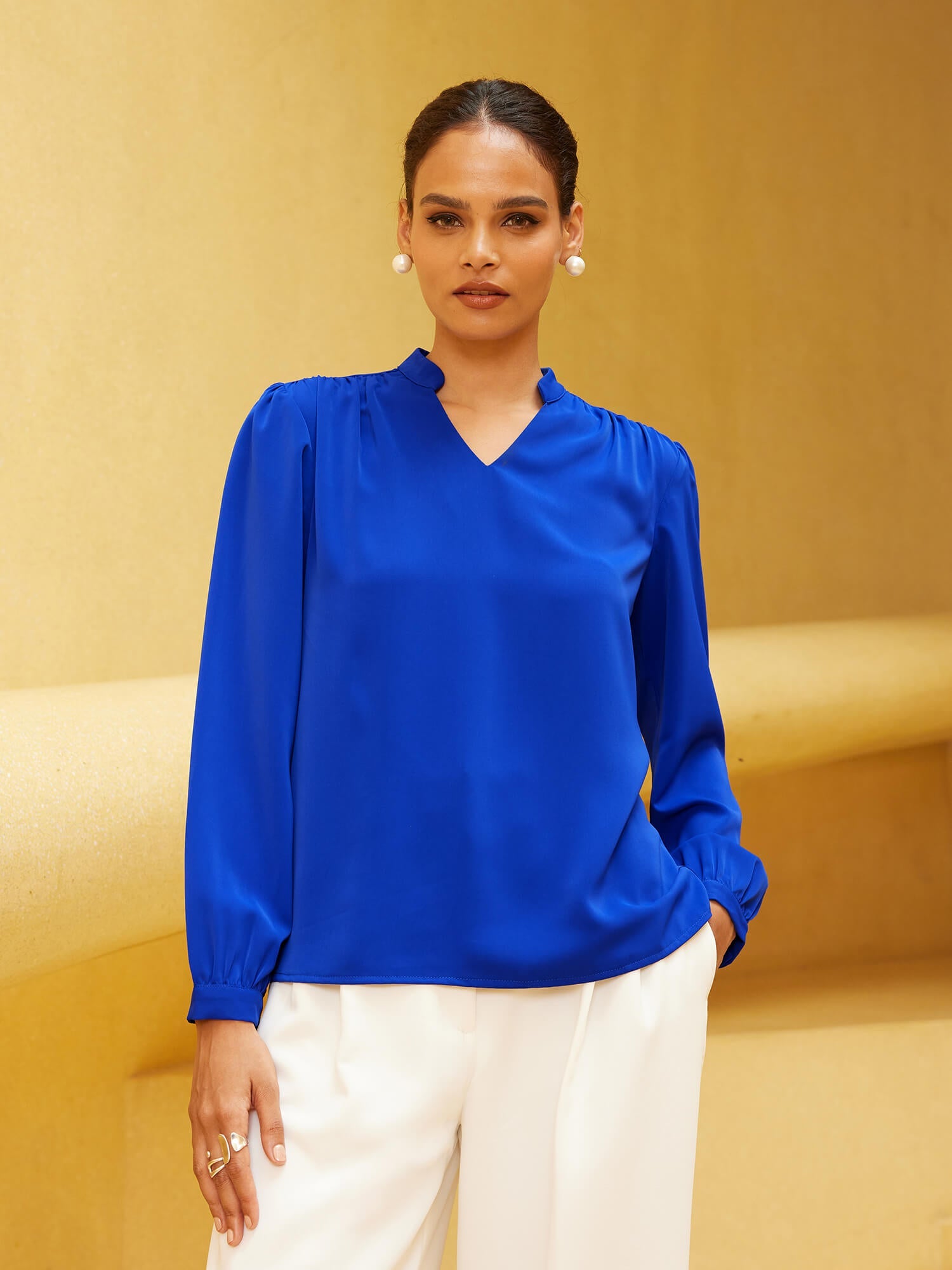Astral Collared V-Neck Top - Galactic Blue - SALT Attire