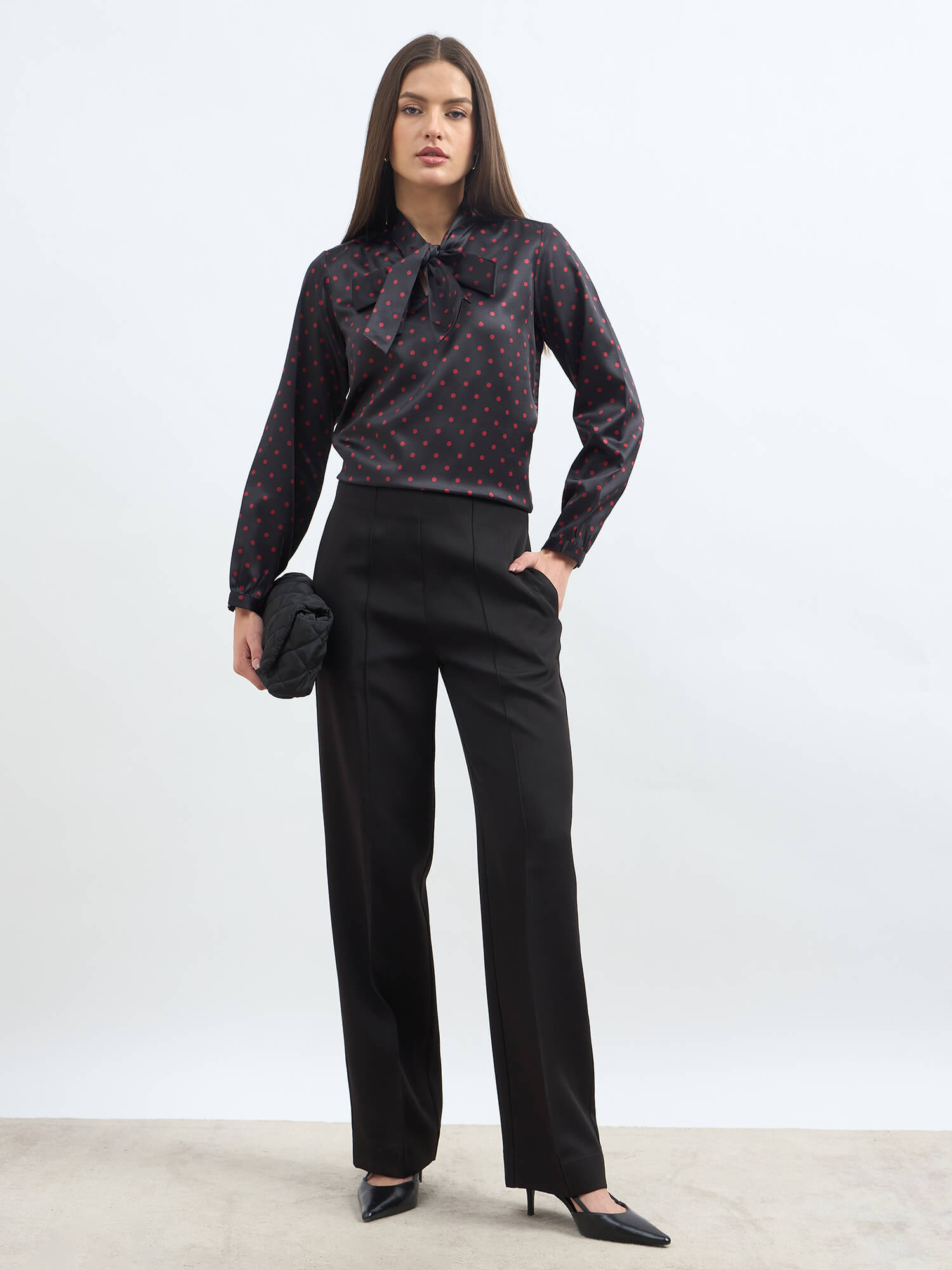 Pulse Neck Tie Top - Black & Red