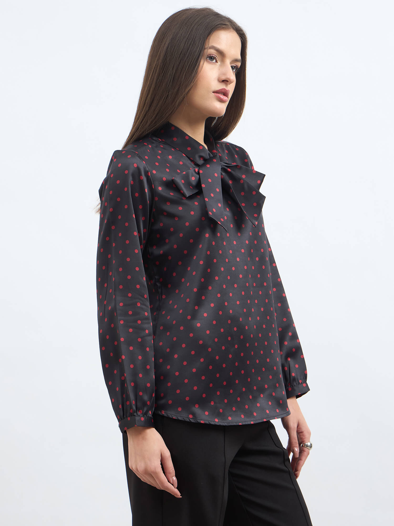 Pulse Neck Tie Top - Black & Red