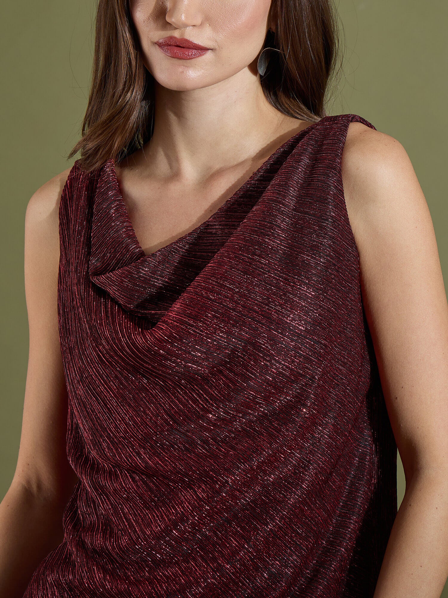 Delora Plisse Cowl Neckline Top - Red