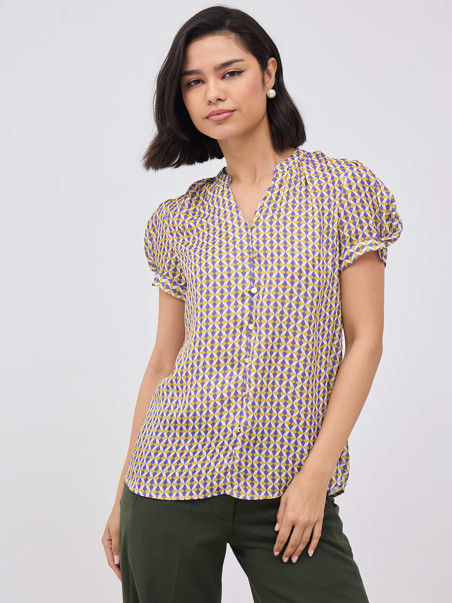 Cluster Embellished Puff Sleeve Top-Multi