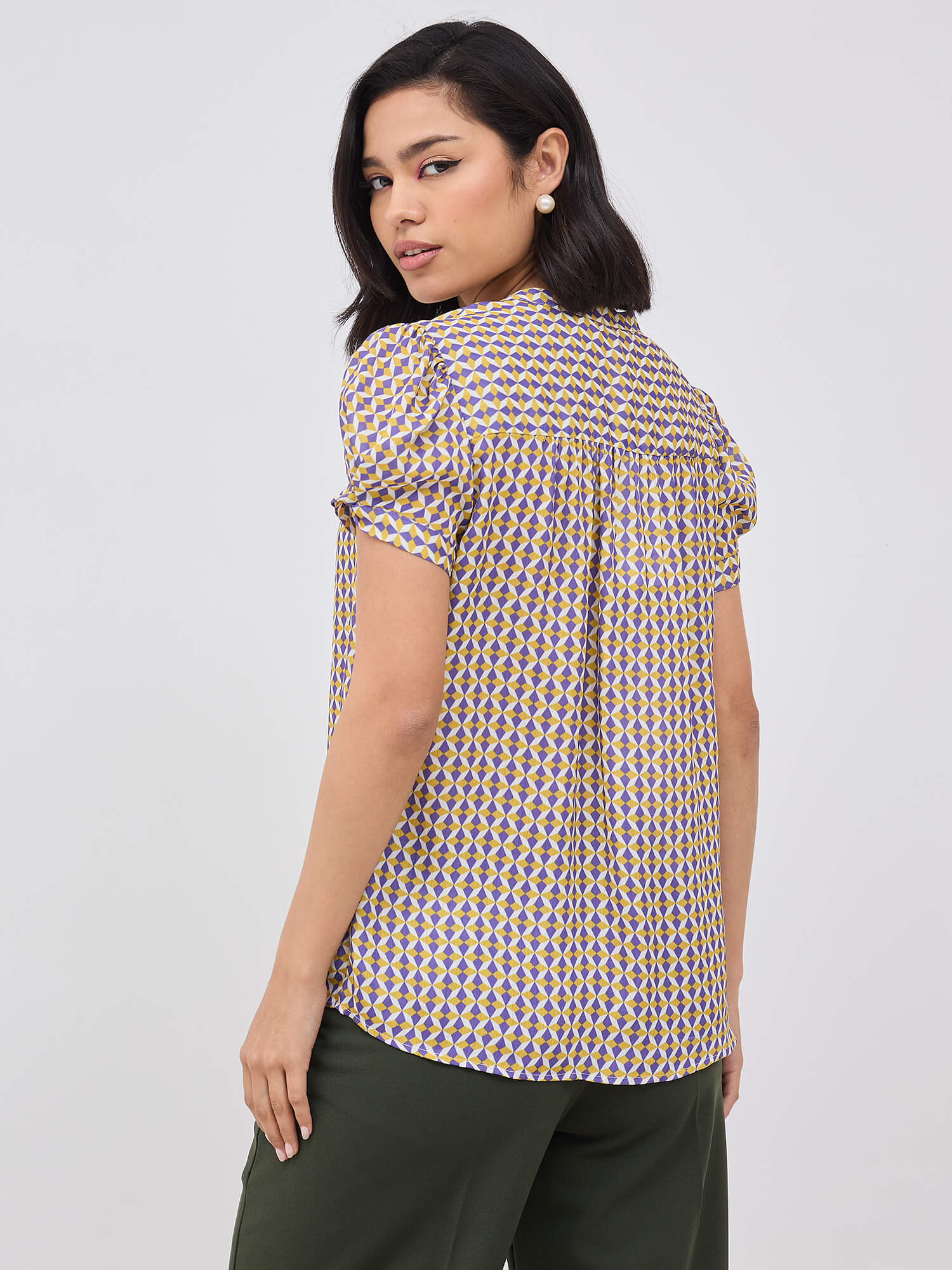 Cluster Embellished Puff Sleeve Top-Multi