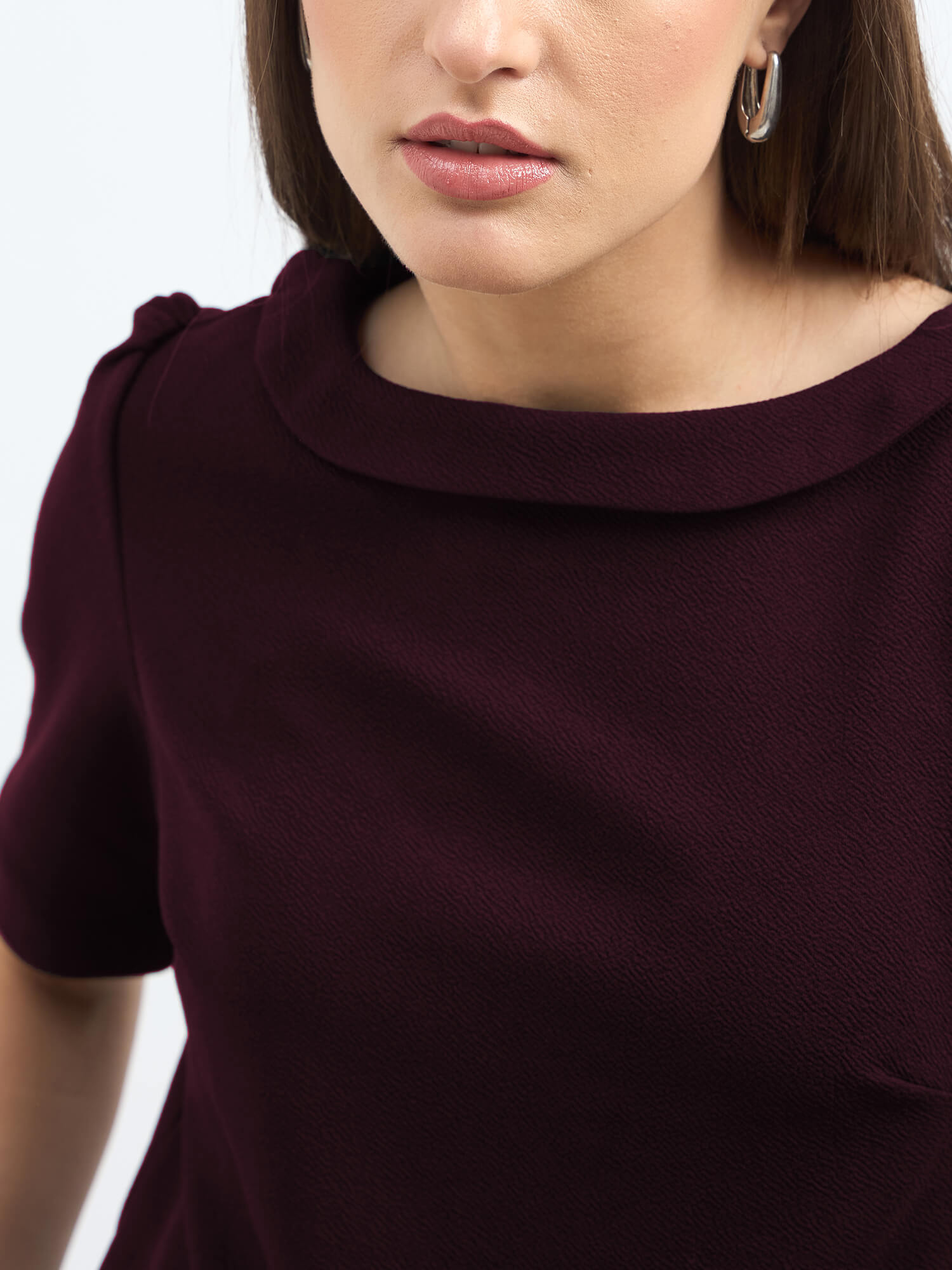 Chia Turn up collar polka top - Maroon