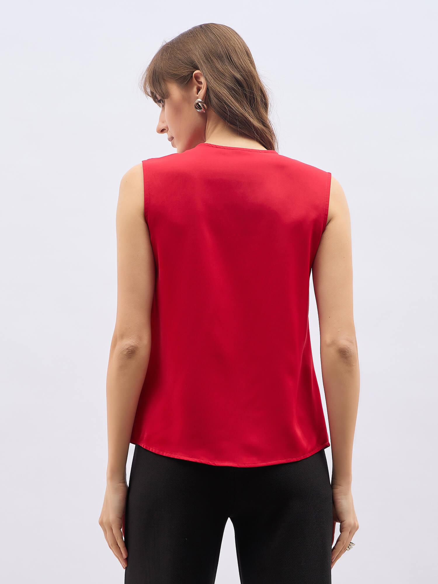 Desire Ruffled Neckline Sleeveless Top - Red