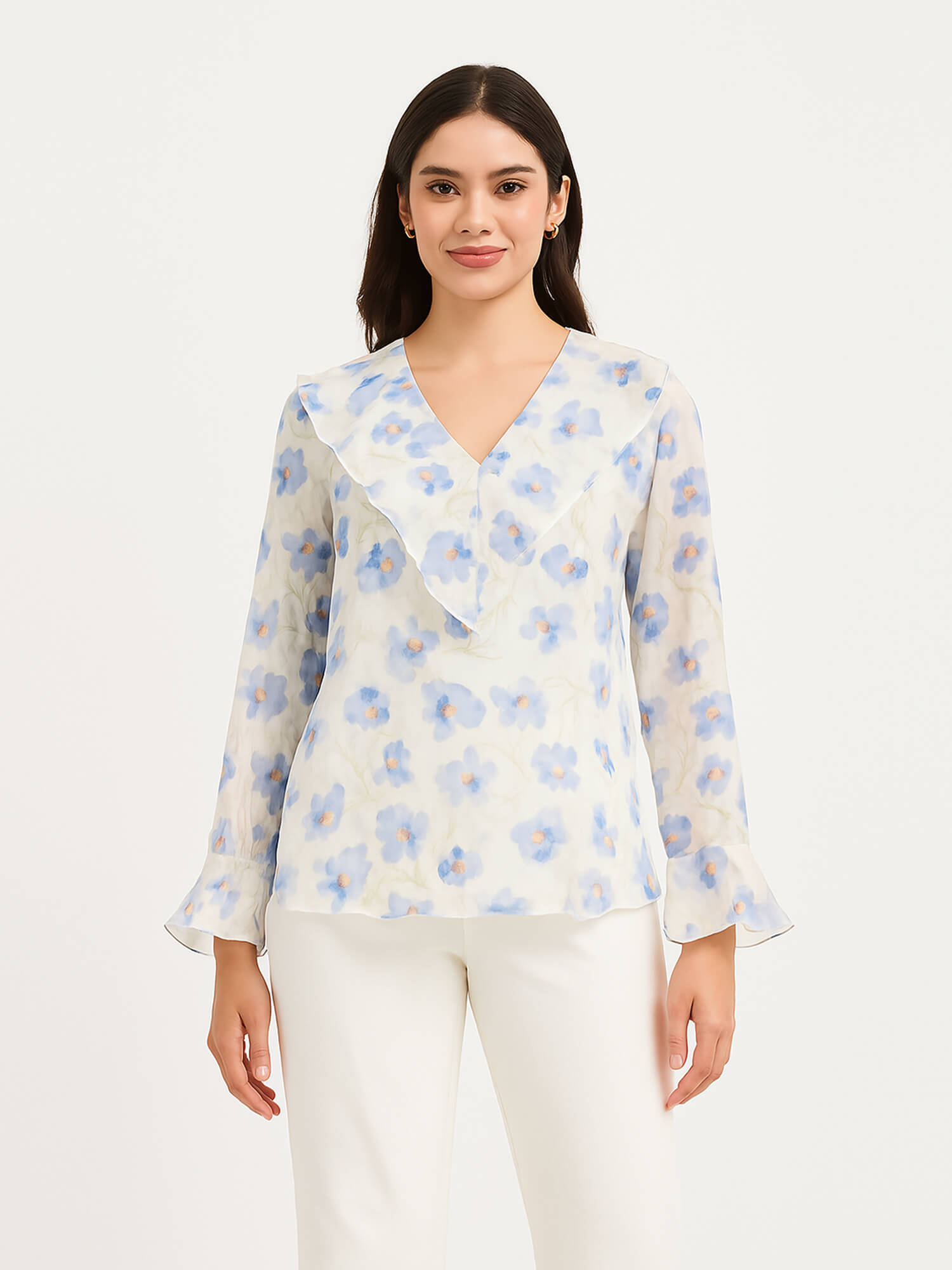 Vesper V-Neck Ruffle Top-White