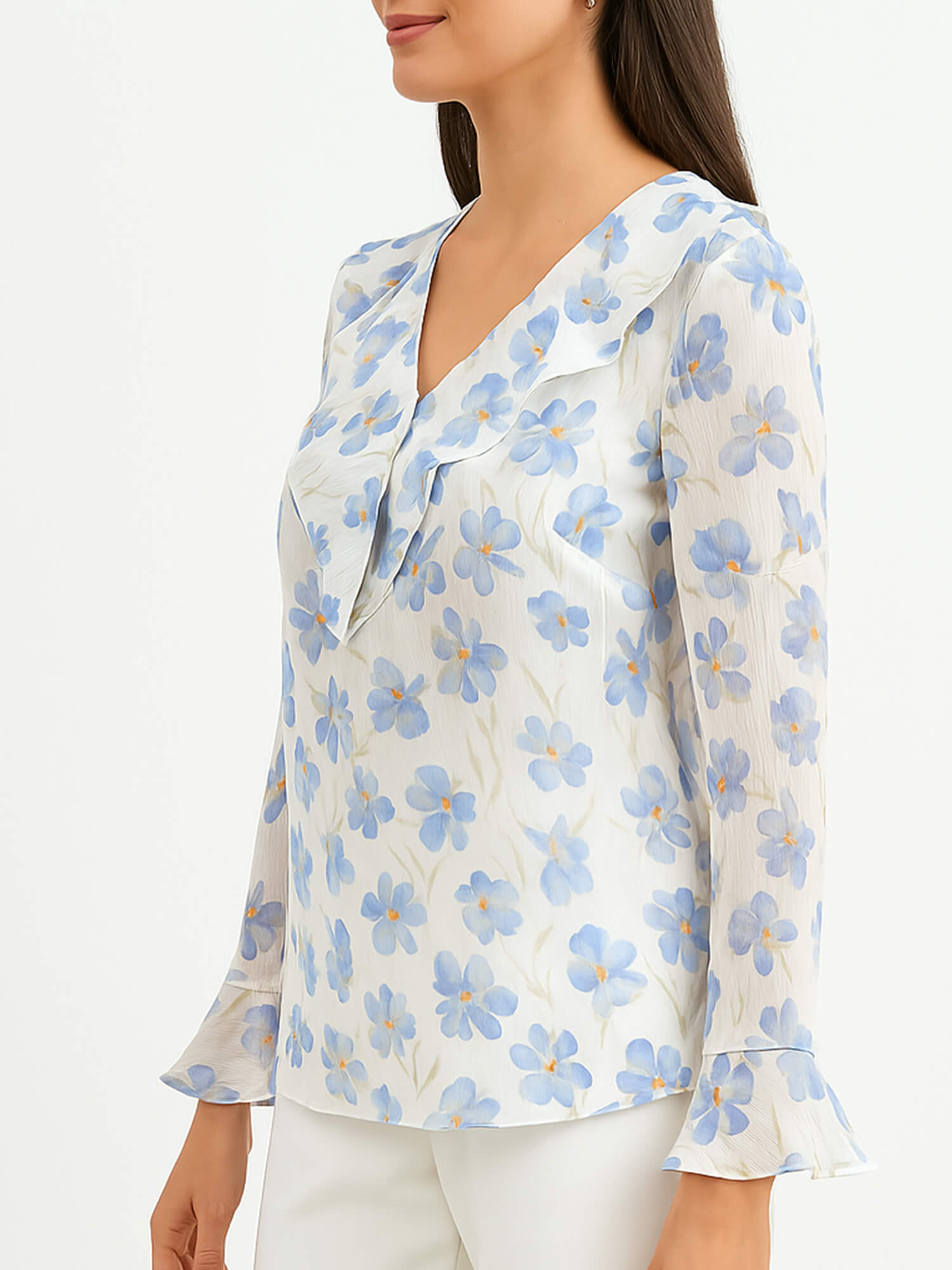 Vesper V-Neck Ruffle Top-White
