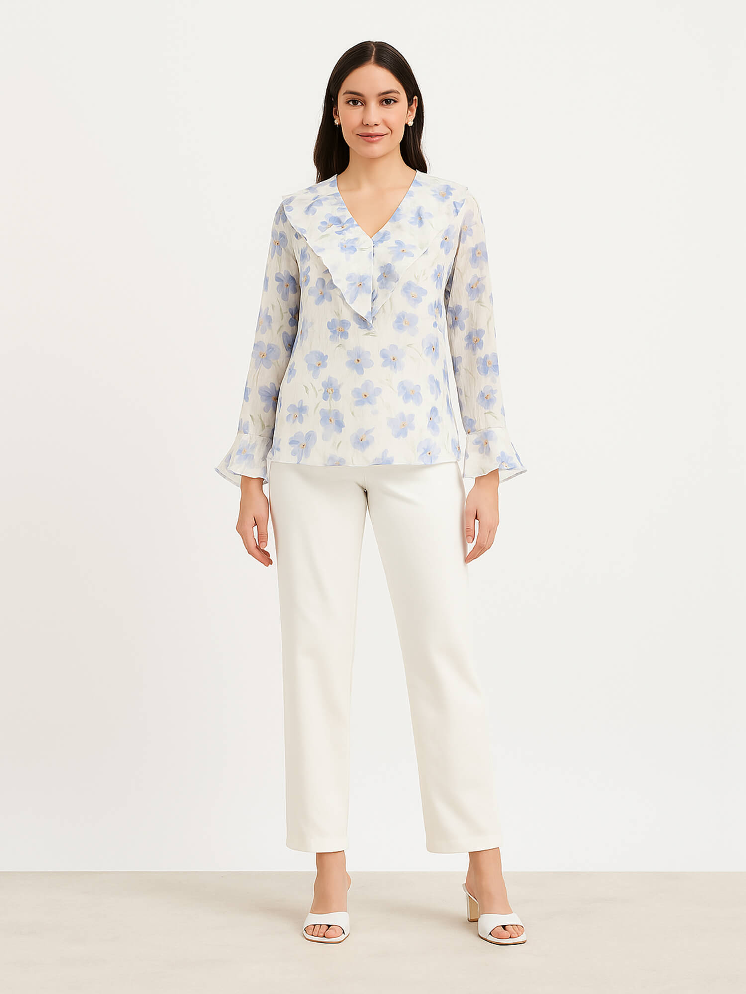 Vesper V-Neck Ruffle Top-White