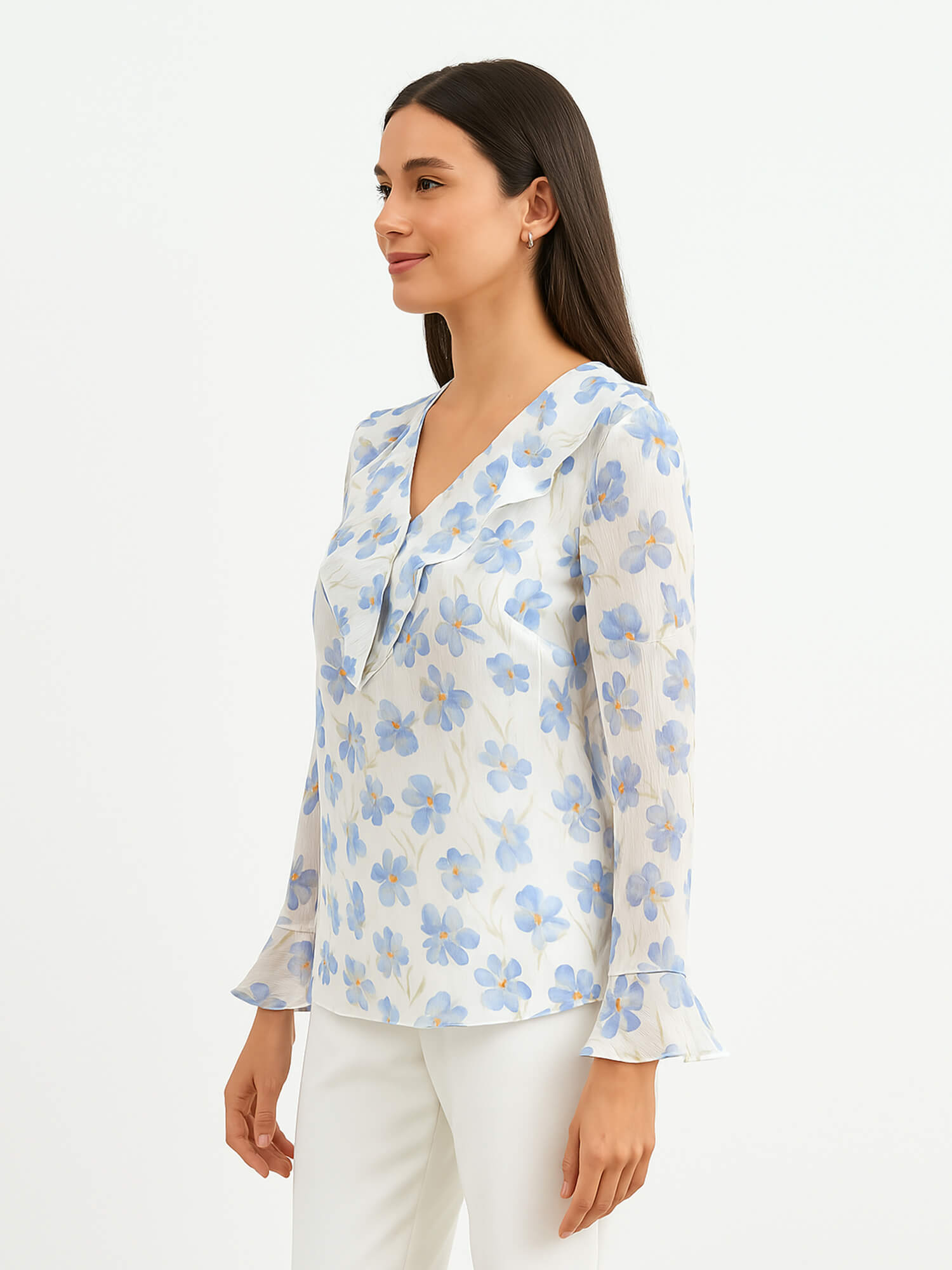 Vesper V-Neck Ruffle Top-White