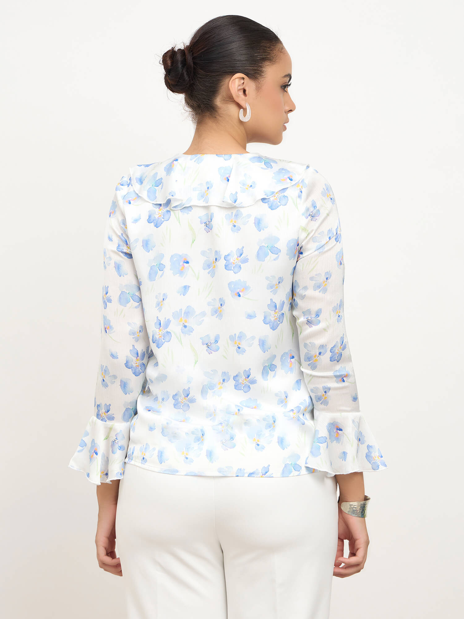 Vesper V-Neck Ruffle Top-White