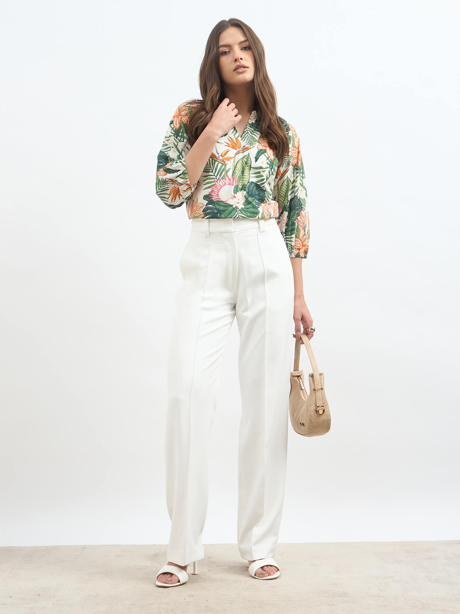 Seagrass Notch Neck Gathered Top-Multicolor