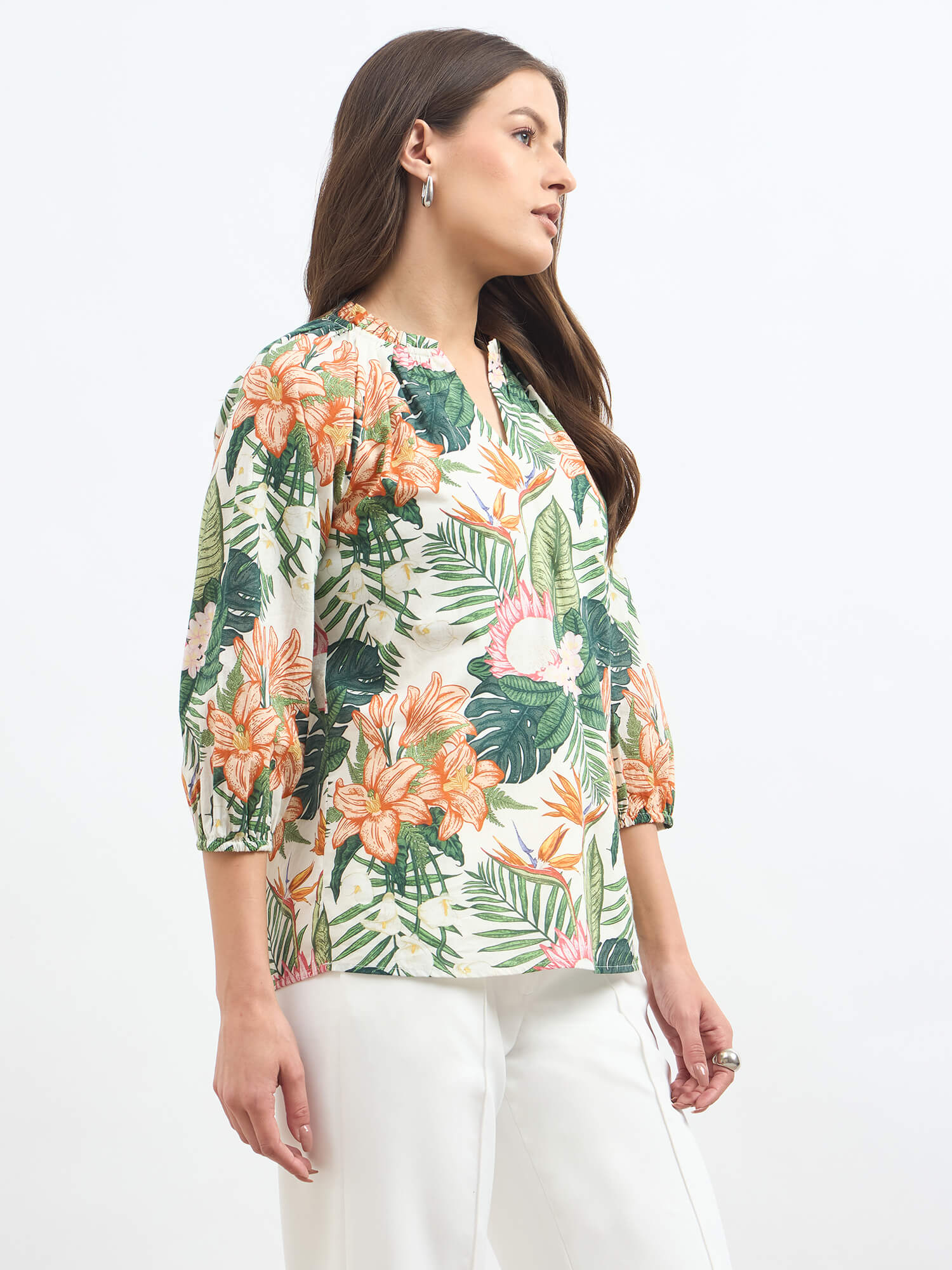 Seagrass Notch Neck Gathered Top-Multicolor