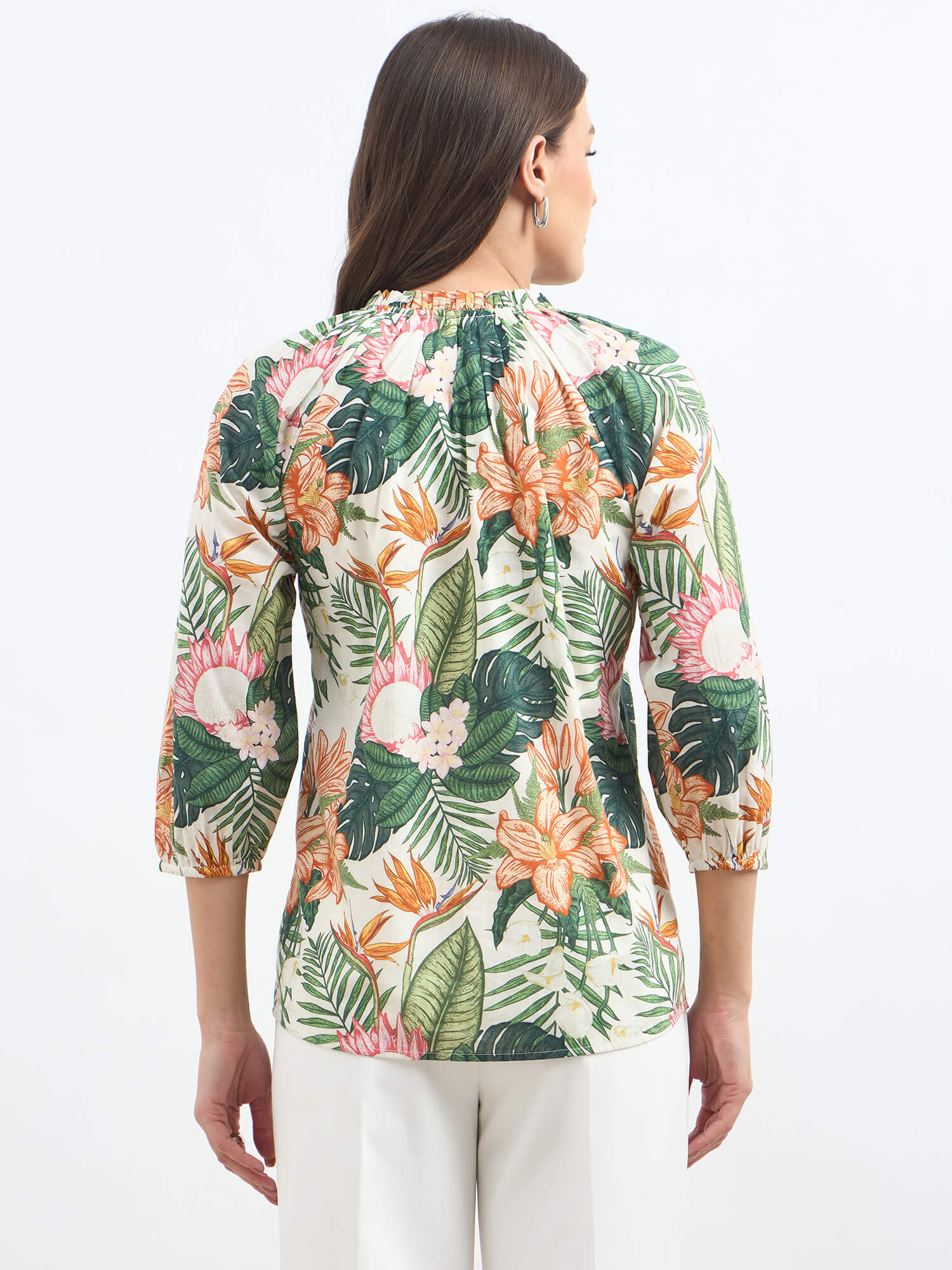 Seagrass Notch Neck Gathered Top-Multicolor