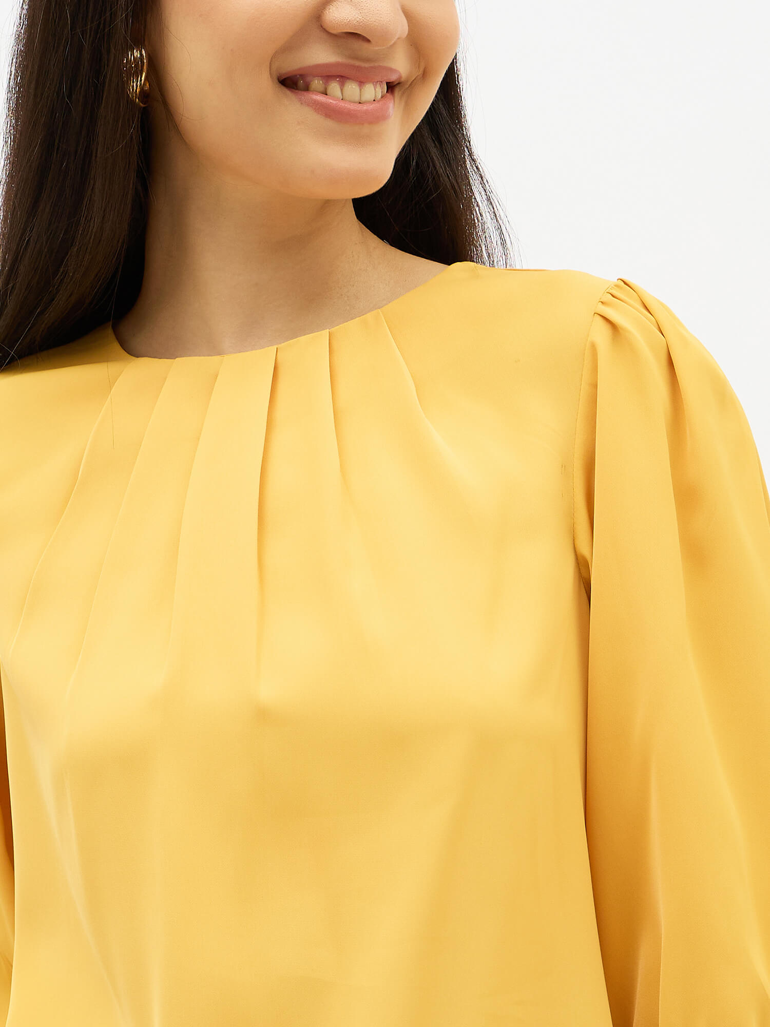 Dawn Pleated Neckline Top- Yellow