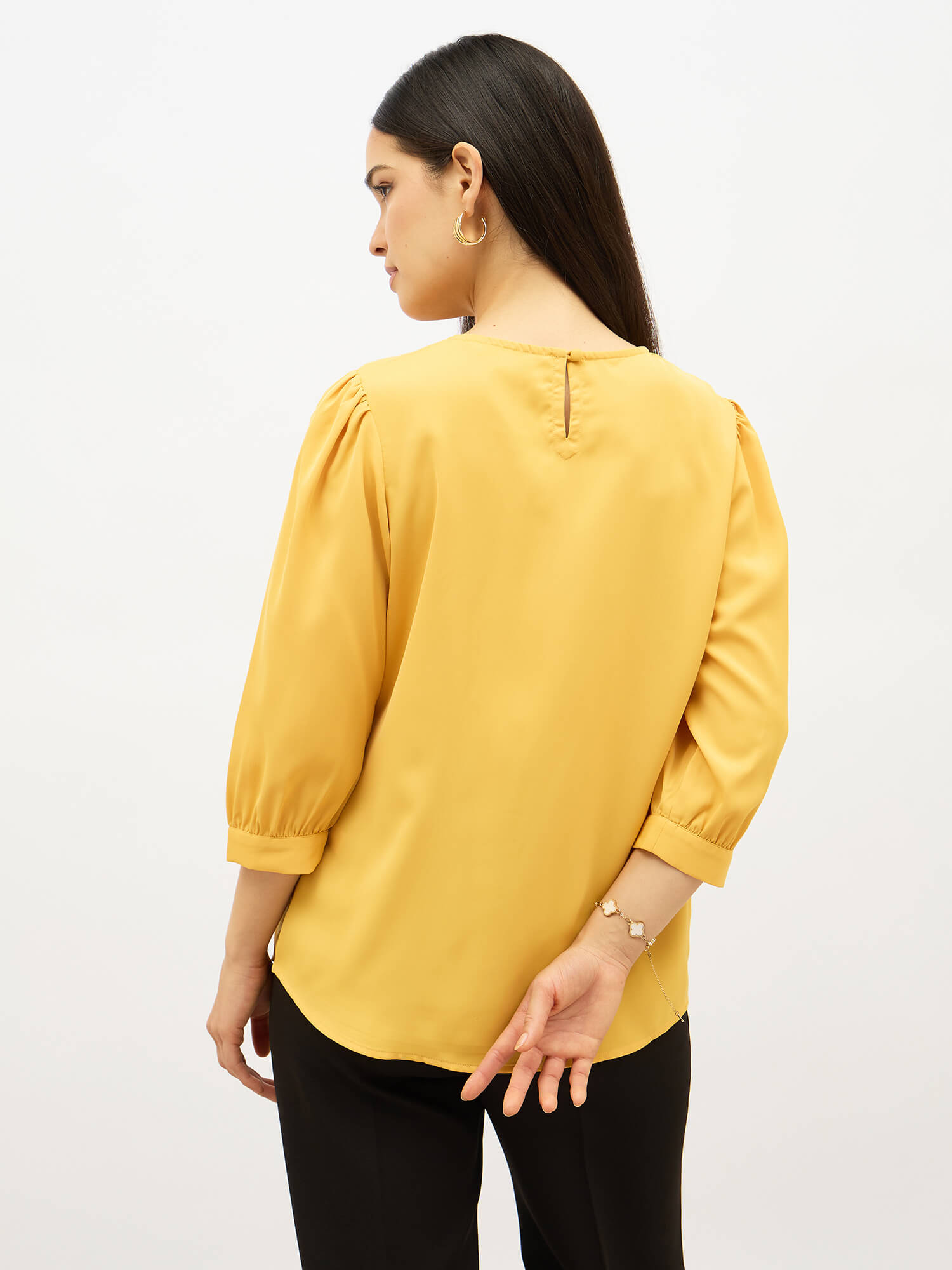 Dawn Pleated Neckline Top- Yellow