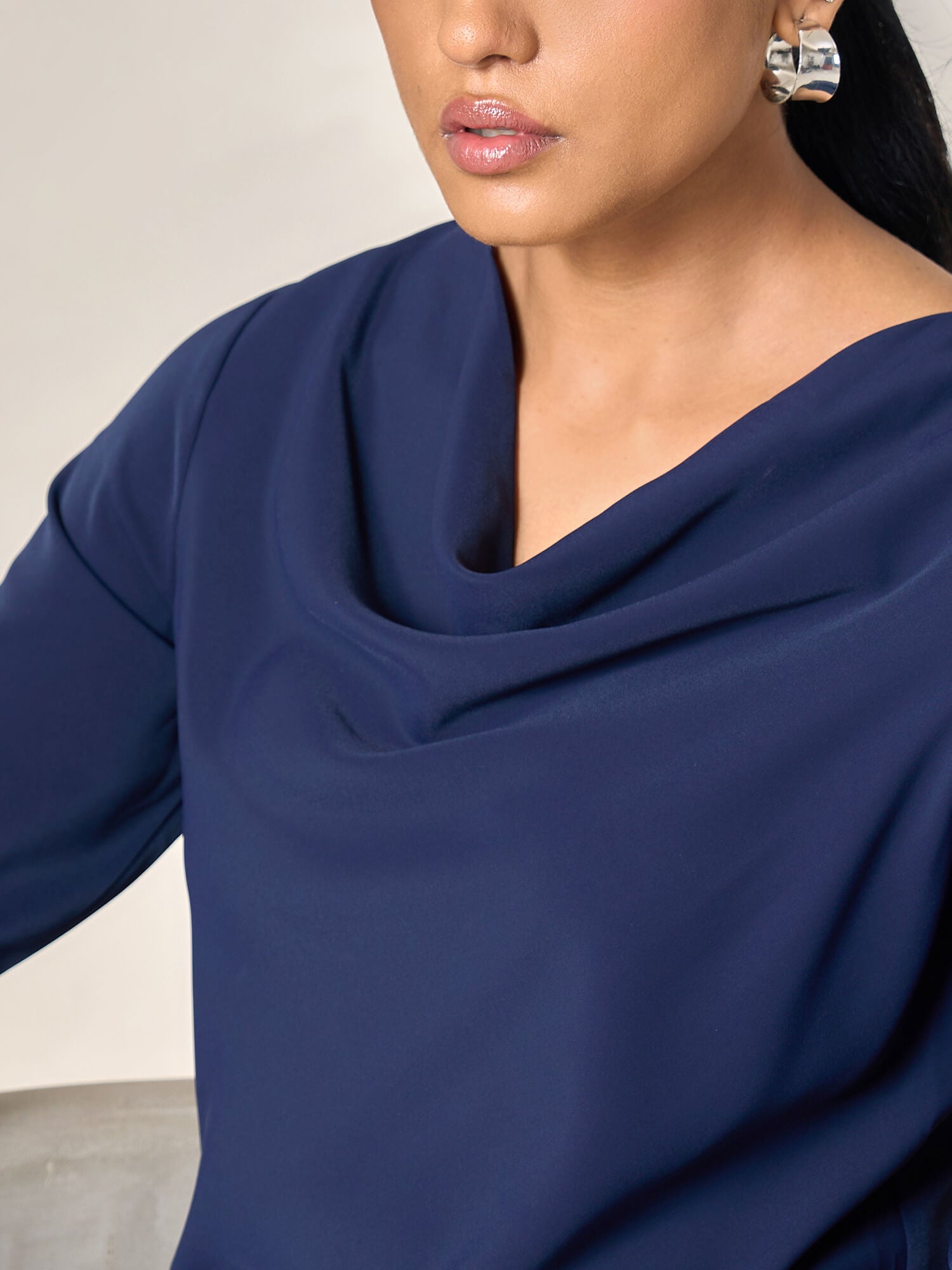 Intuition Cowl Neck Top-Navy