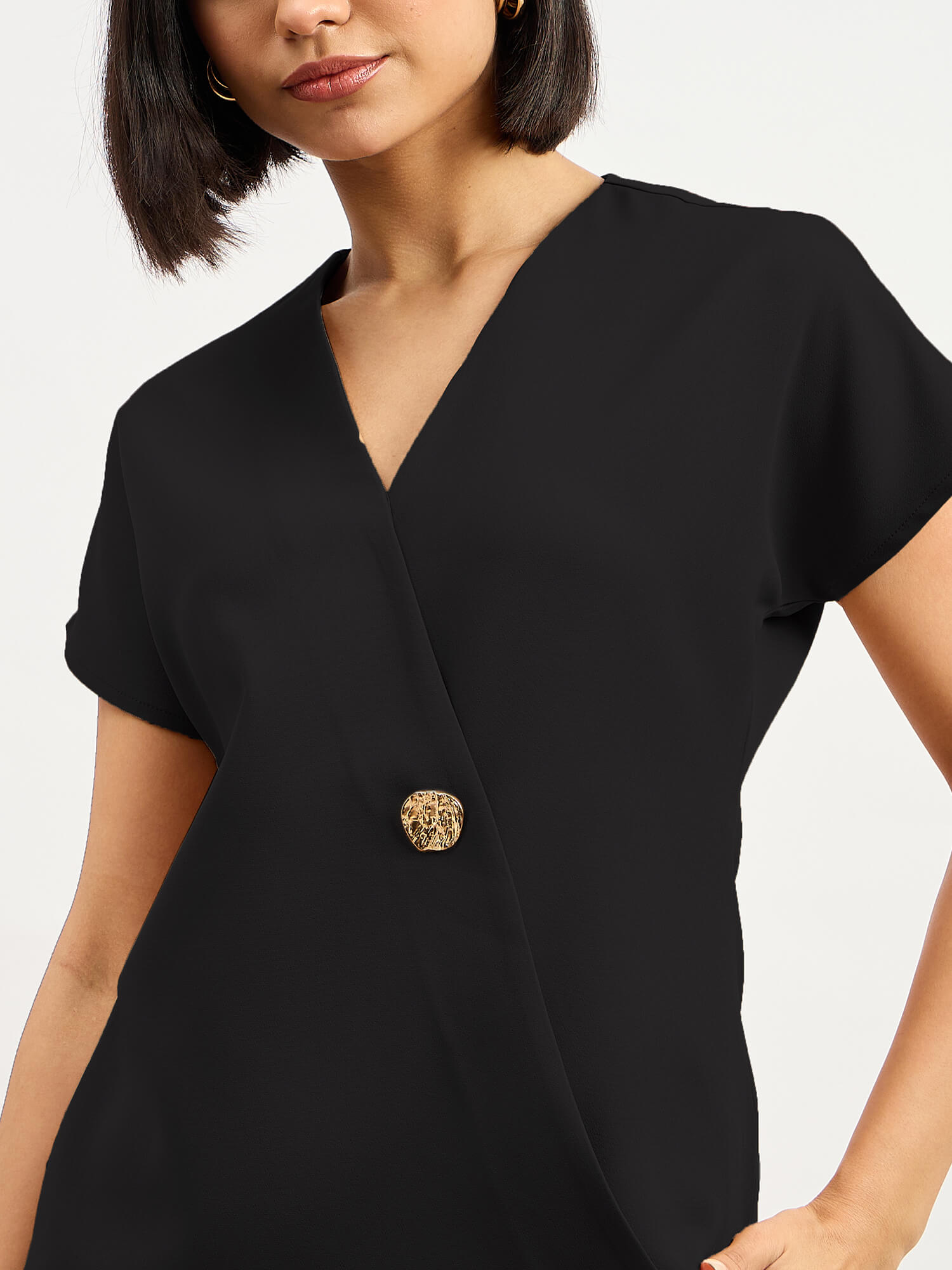 Brogia Overlap Embellished Top-Black - SALT Attire